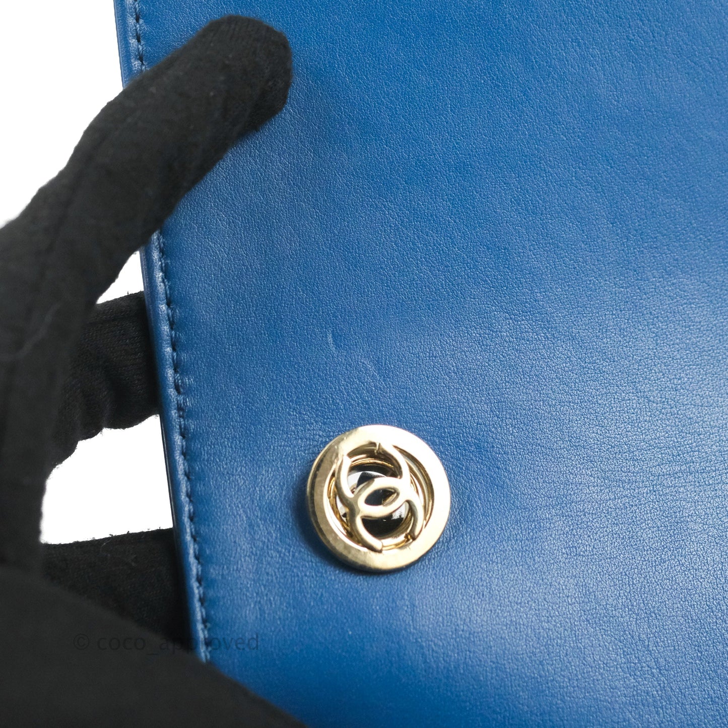Chanel Blue Quilted Leather Small Frame In Flap Bag