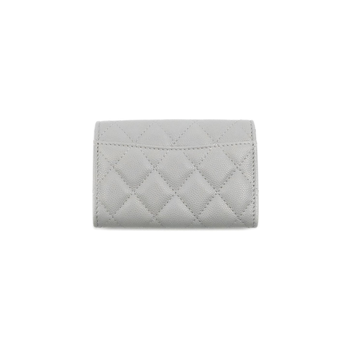 Chanel Quilted Flap Card Holder Grey Caviar Gold Hardware