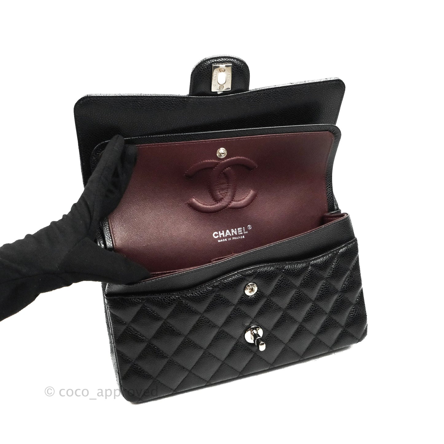 Chanel Classic M/L Medium Flap Quilted Black Caviar Silver Hardware