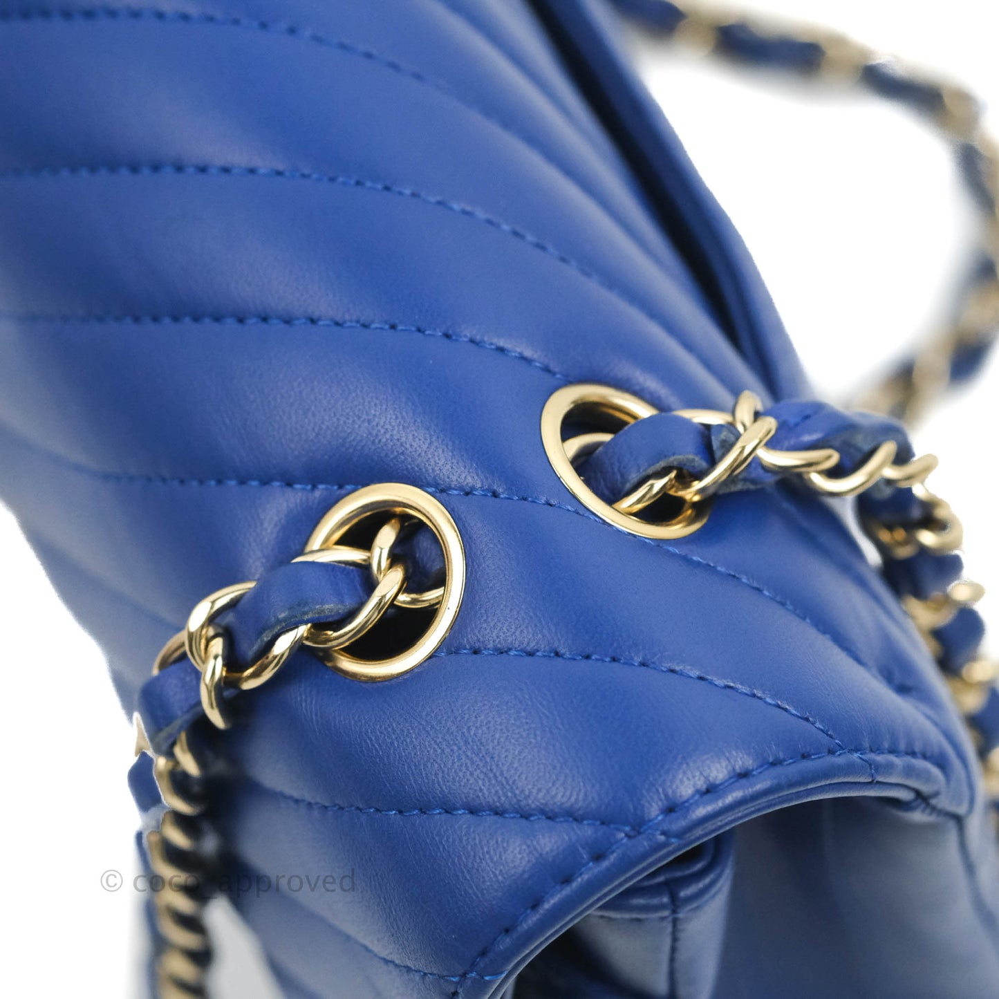 Chanel Classic M/L Medium Chevron Double Flap Blue Lambskin Gold Hardware