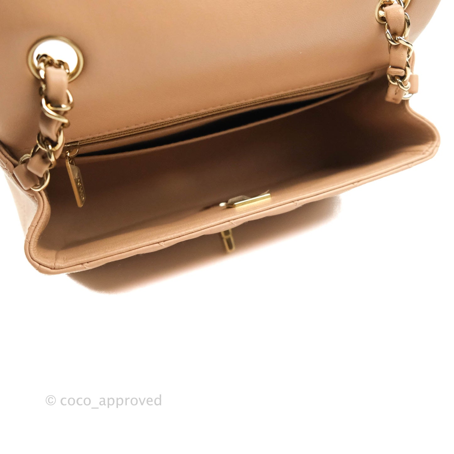 Chanel Mini Rectangular Flap Quilted Beige Lambskin Gold Hardware 21A