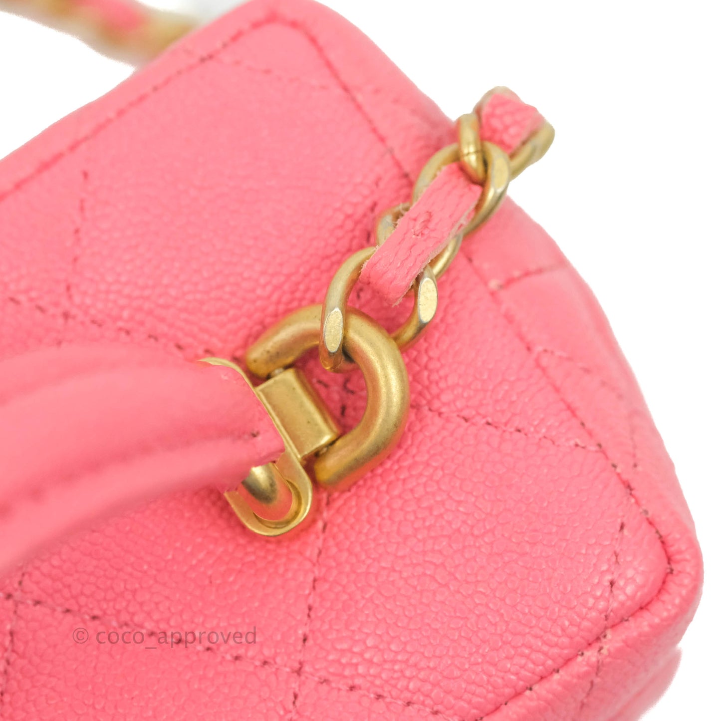 Chanel Quilted Mini Top Handle Vanity With Chain Pink Caviar Aged Gold Hardware