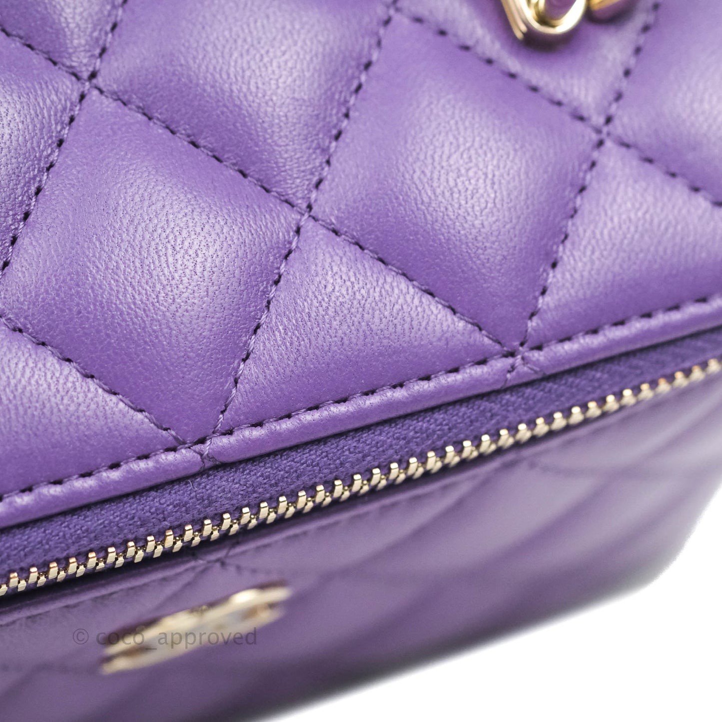 Chanel Classic Vanity Rectangular Top Handle With Chain Purple Lambskin Gold Hardware