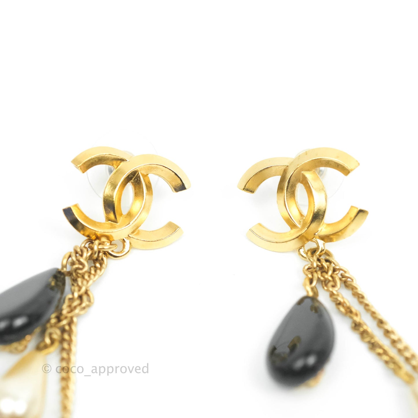 Chanel Dangling Multi Chain Camellia CC Earrings Gold Tone