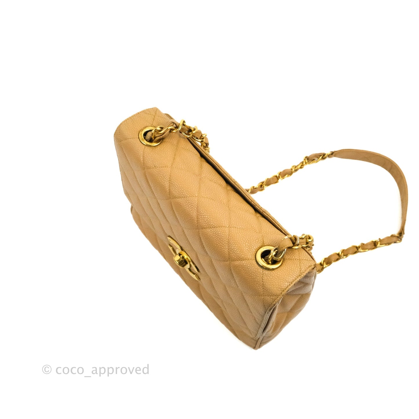 Chanel Vintage CC Large Square Flap Bag Beige Caviar 24K Gold Hardware
