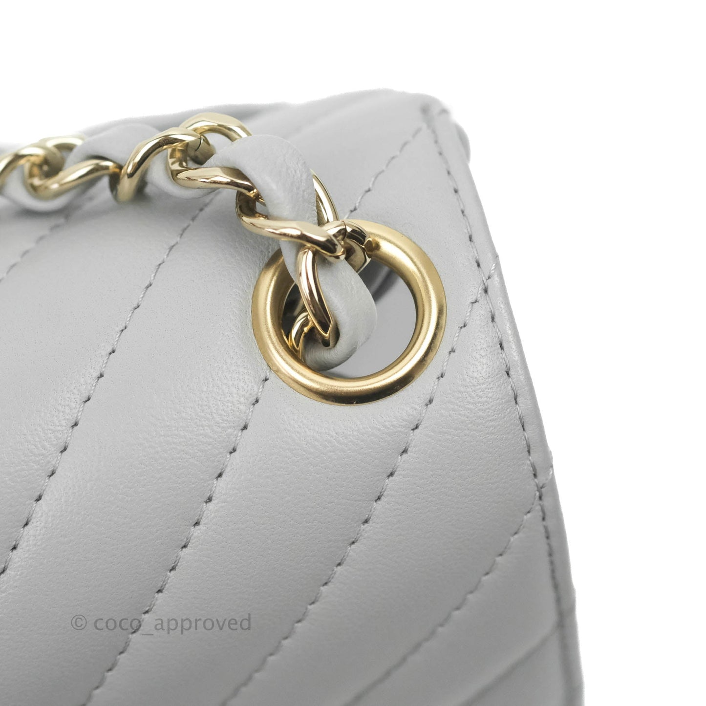 Chanel Mini Square Chevron Grey Lambskin Gold Hardware