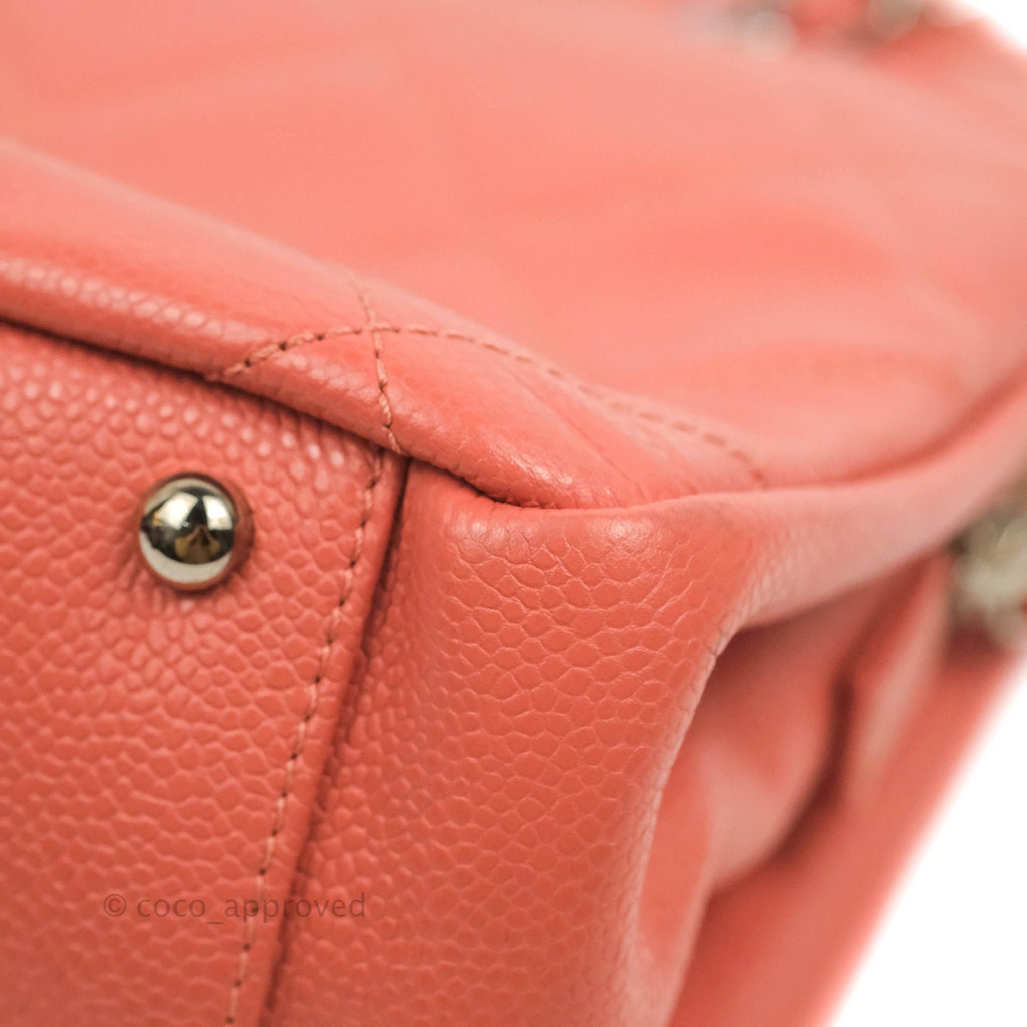 Chanel Quilted Caviar Leather Timeless CC Soft Shopping Tote Bag Coral Pink