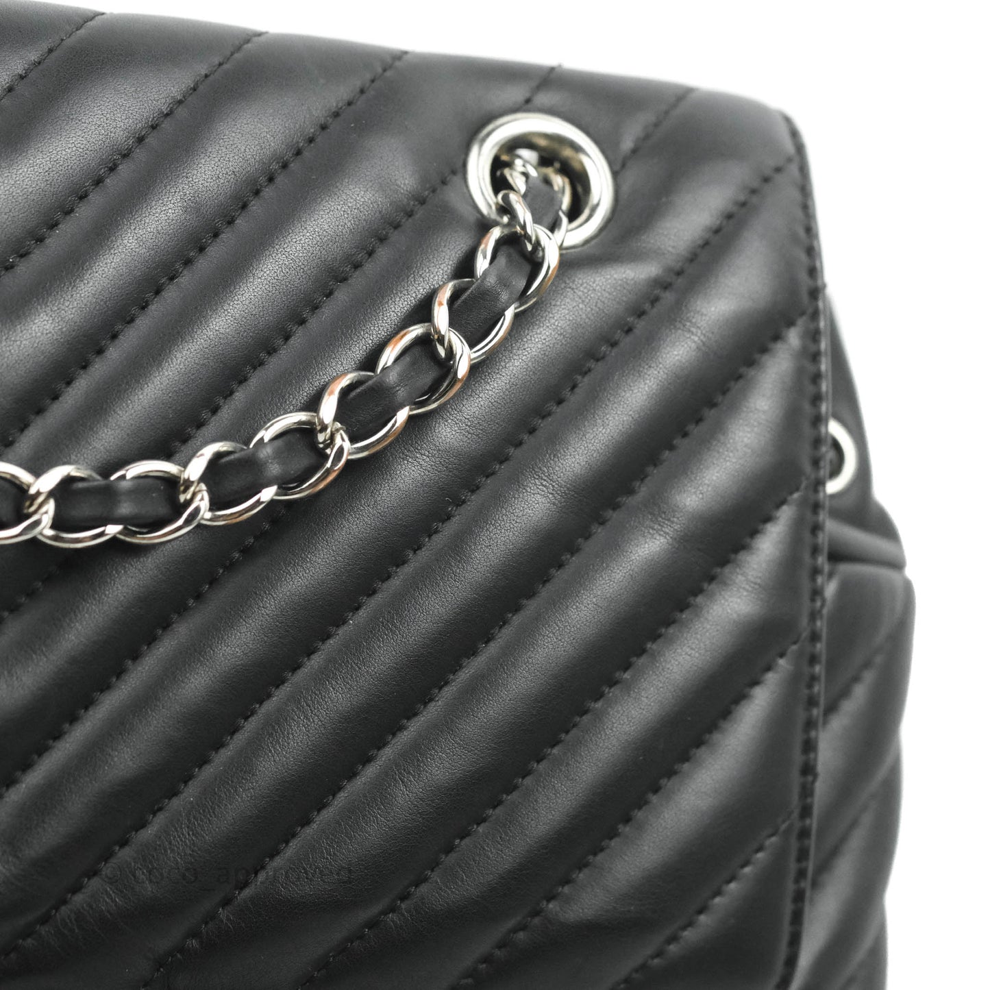 Chanel Medium Chevron Urban Spirit Backpack Black Calfskin Silver Hardware