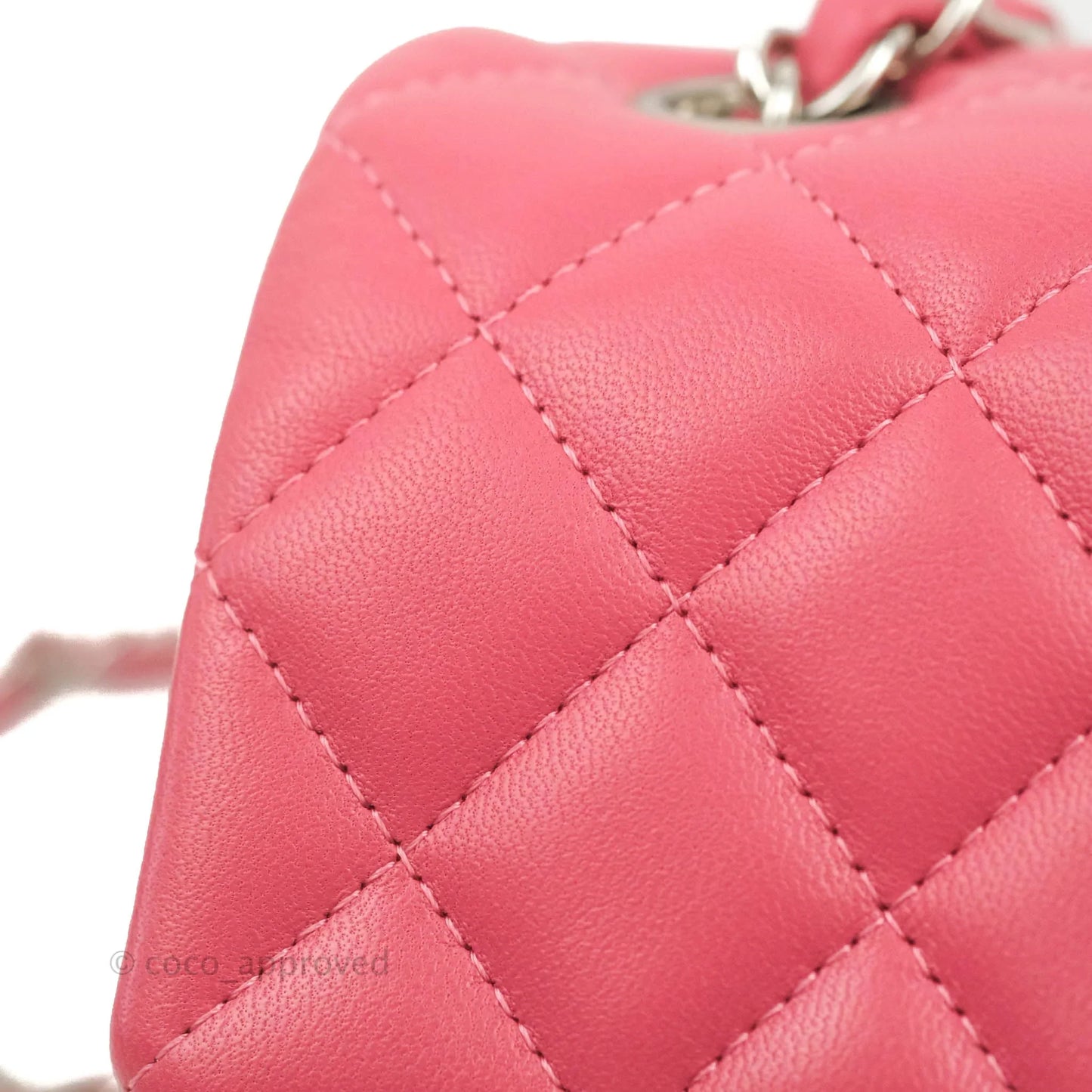 Chanel Quilted Mini Rectangular Flap Pink Lambskin Silver Hardware