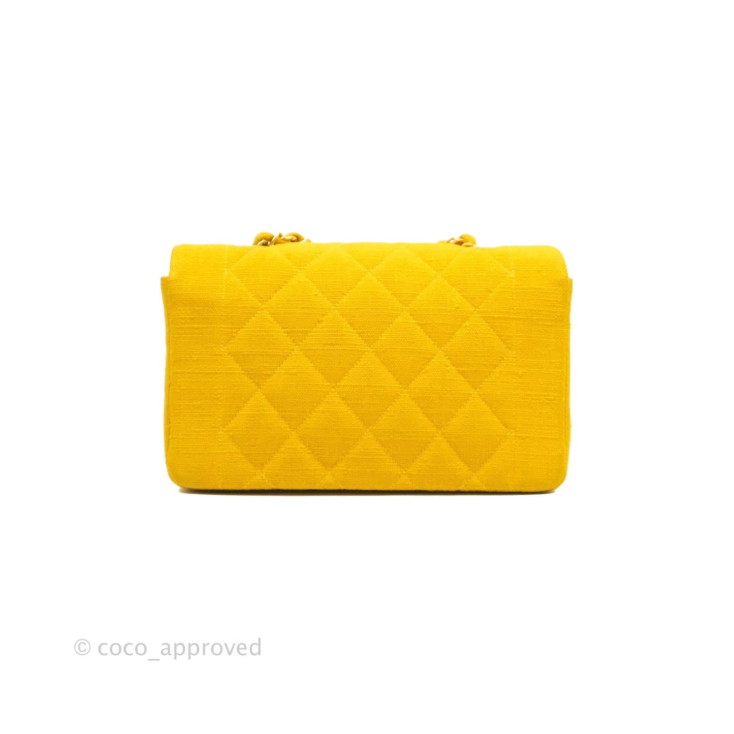 Chanel Vintage Small Classic Diana Flap Bag Yellow Linen Fabric 24K Gold Hardware