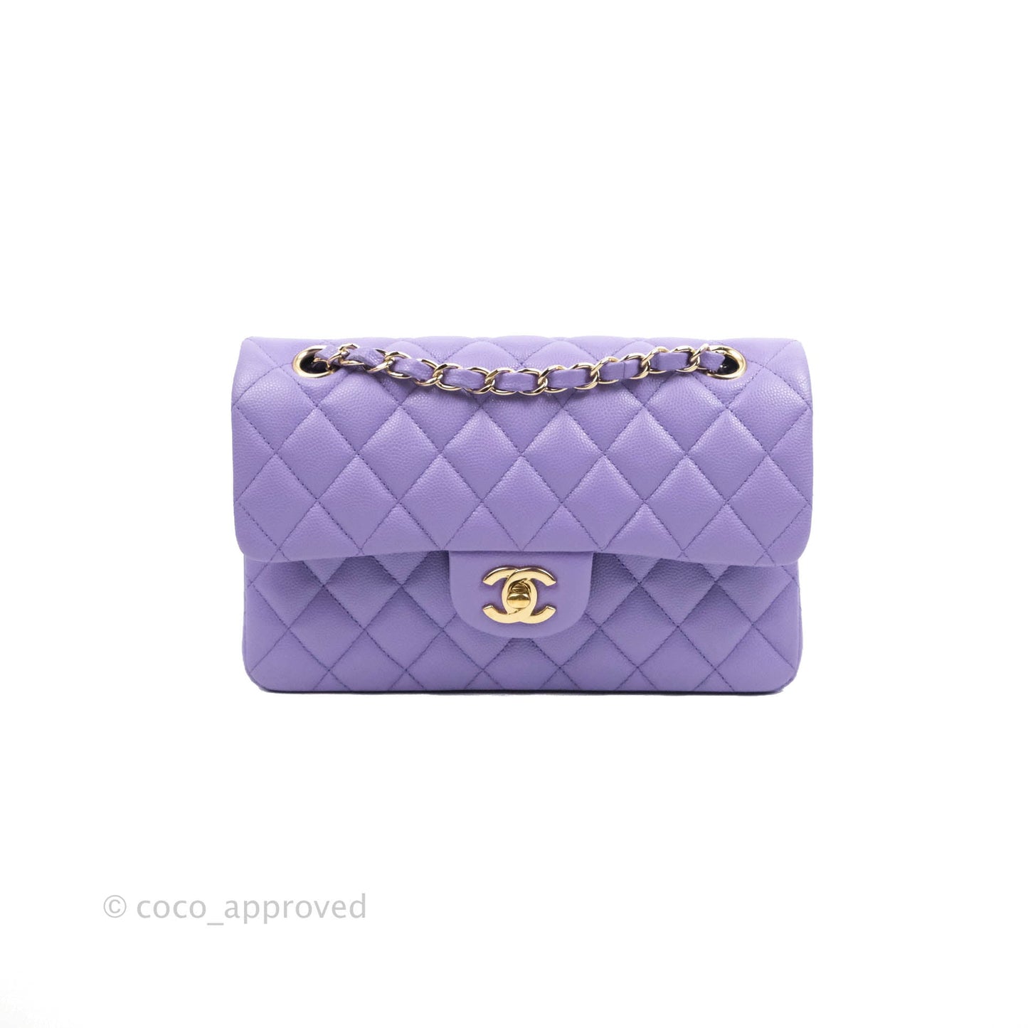 Chanel Small Classic Quilted Flap Purple Caviar Gold Hardware 20S