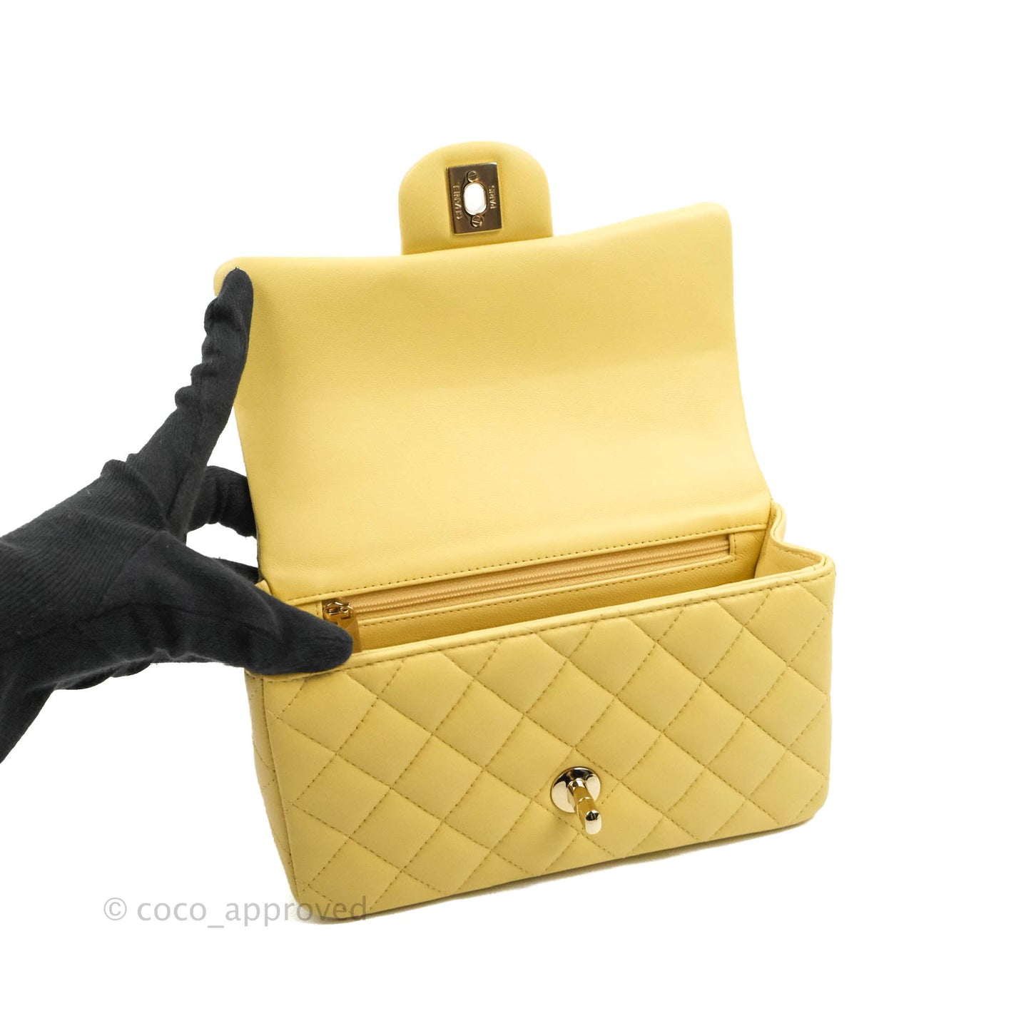 Chanel Top Handle Mini Rectangular Flap Bag Yellow Lambskin Gold Hardware