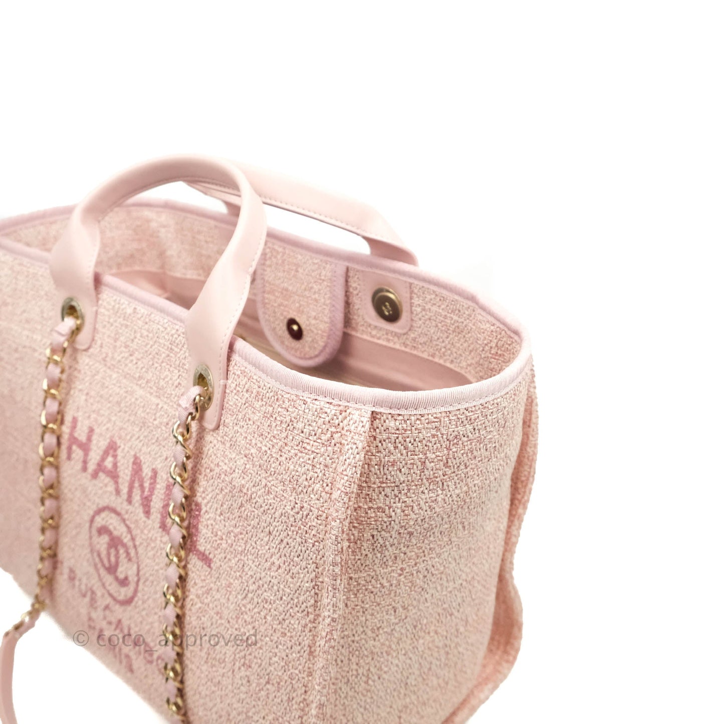 Chanel Large Deauville Pink Tweed Glittering Gold Hardware