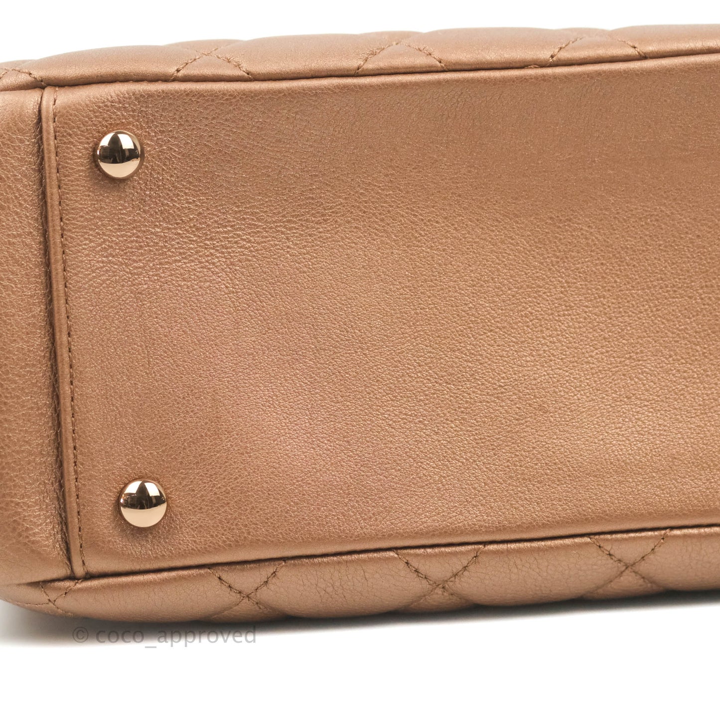 Chanel Iridescent Goatskin Quilted Small CC Eyelet Tote Copper Rose Gold