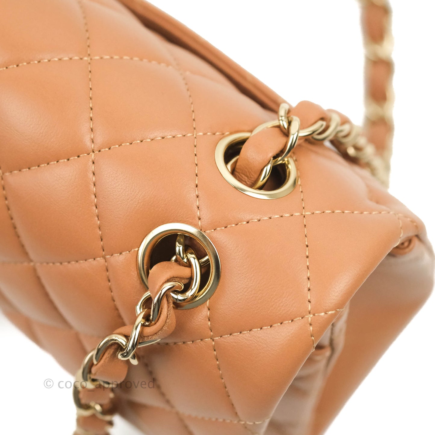 Chanel Small Classic Quilted Flap Dark Beige Caramel Lambskin Gold Hardware