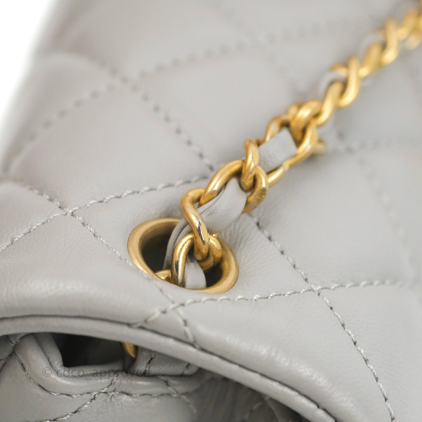 Chanel Mini Square Pearl Crush Quilted Grey Lambskin Aged Gold Hardware