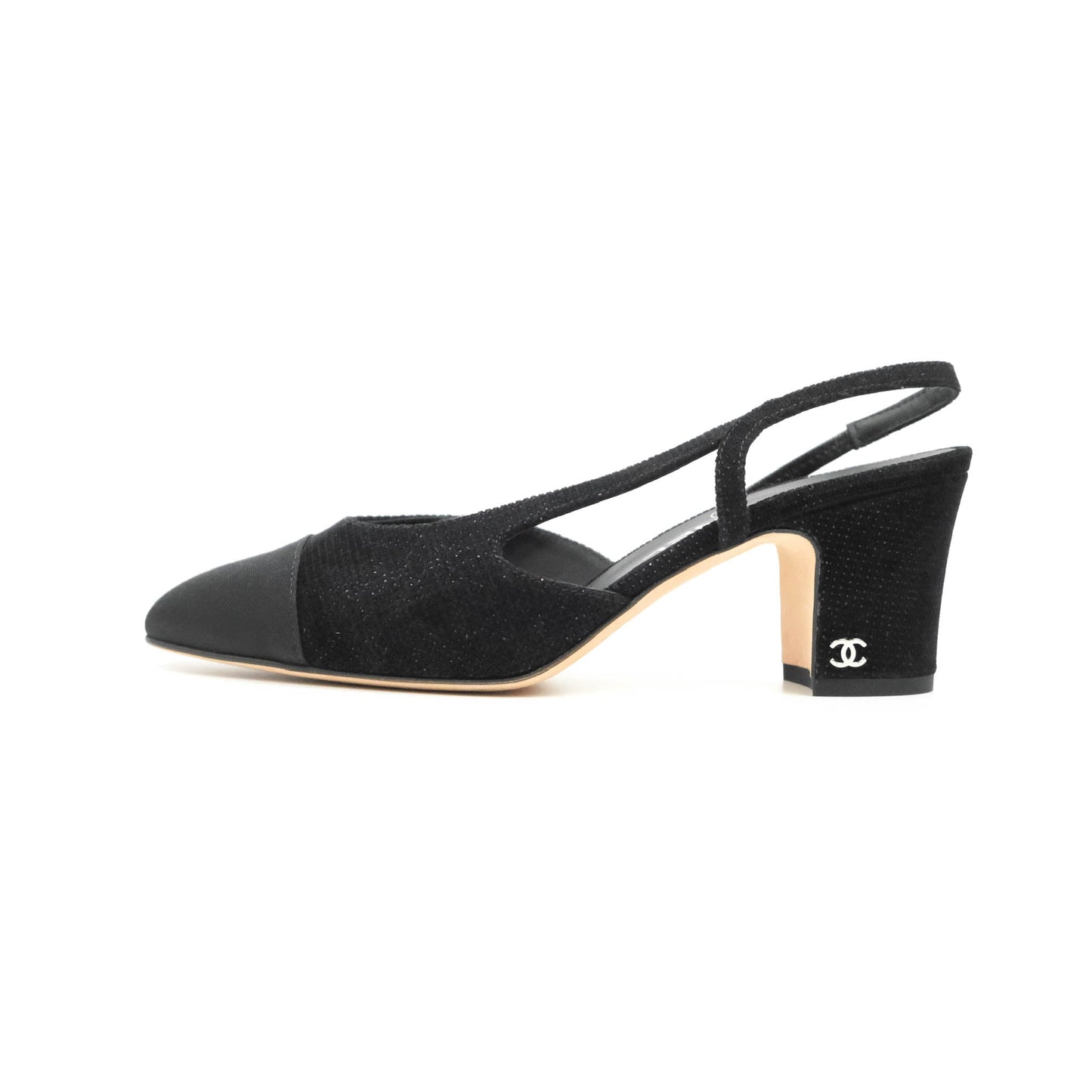 Chanel Classic Slingback Black Velvet Size 37.5C