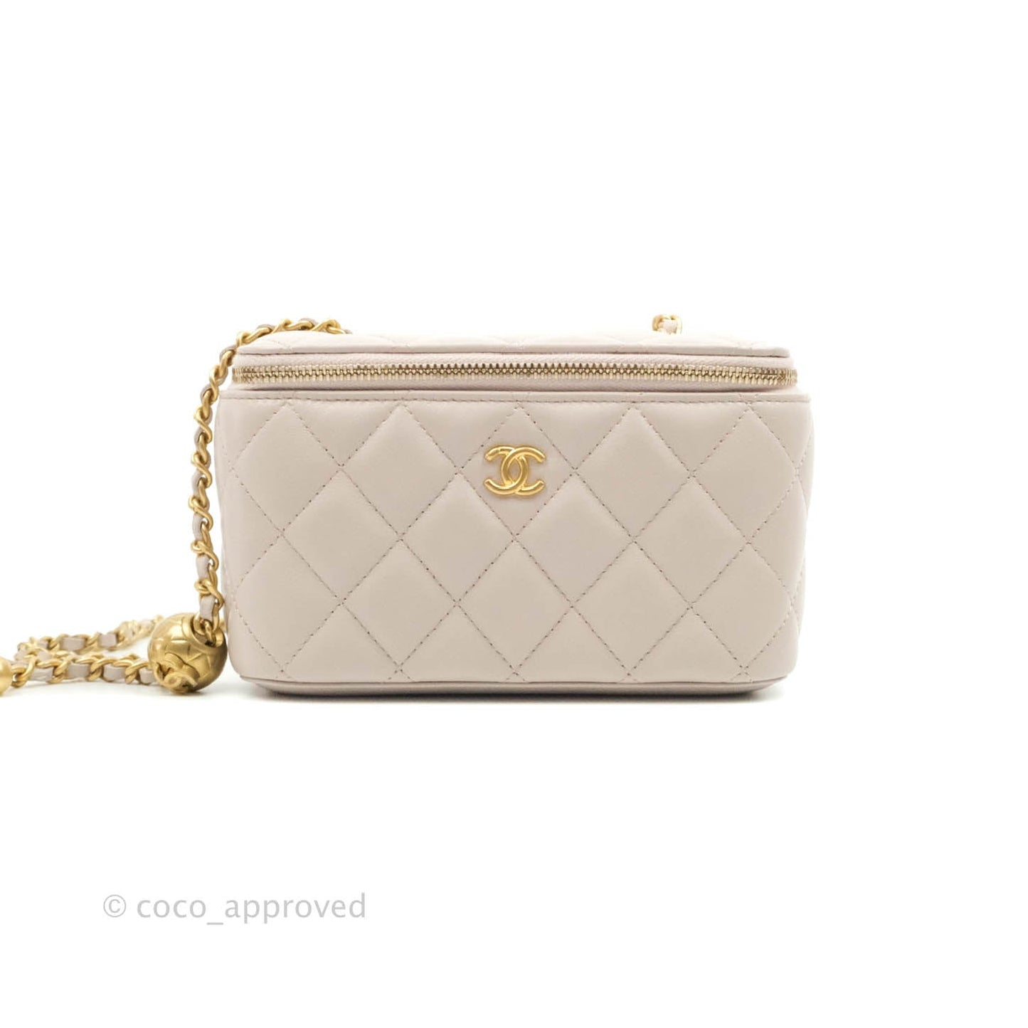 Chanel Vanity with Pearl Crush Chain Pale Lilac Pink Lambskin Aged Gold Hardware