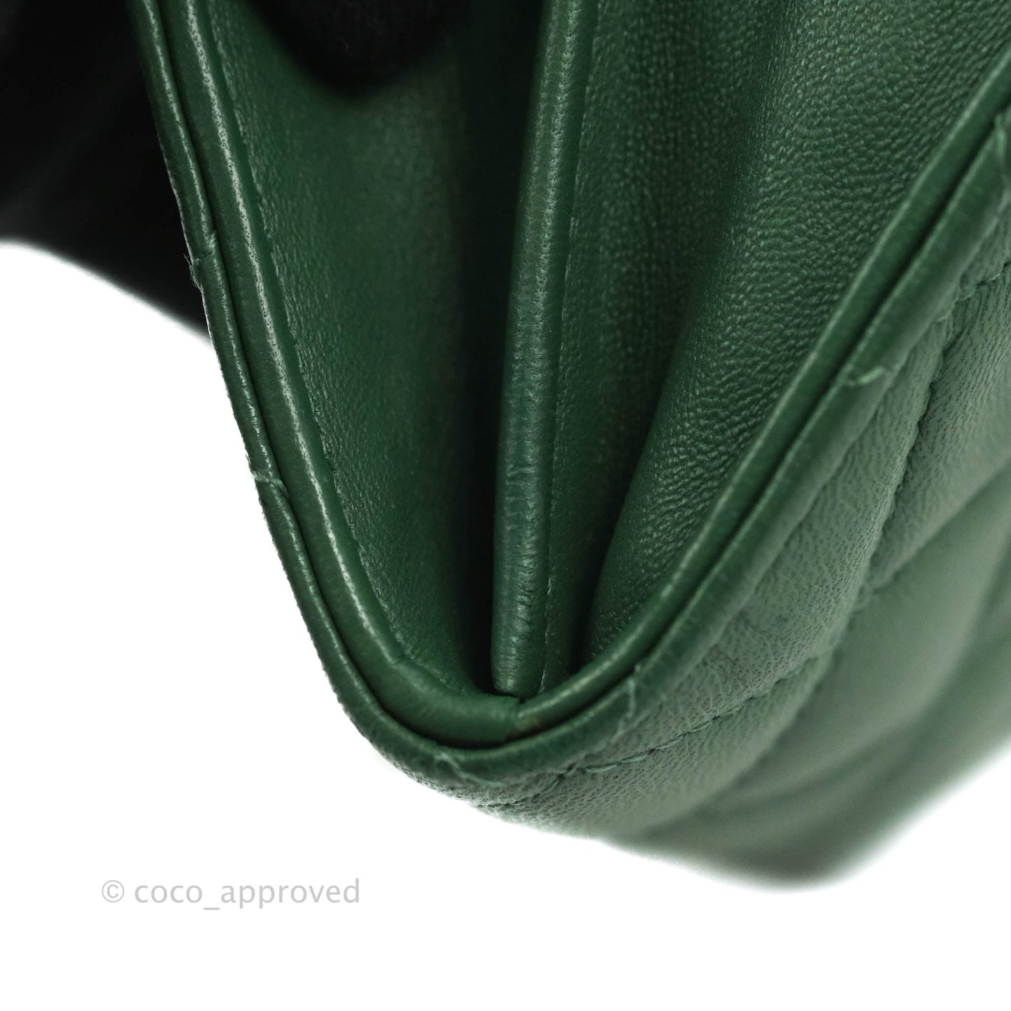Chanel Classic Flap Coin Purse Dark Green Lambskin Silver Hardware