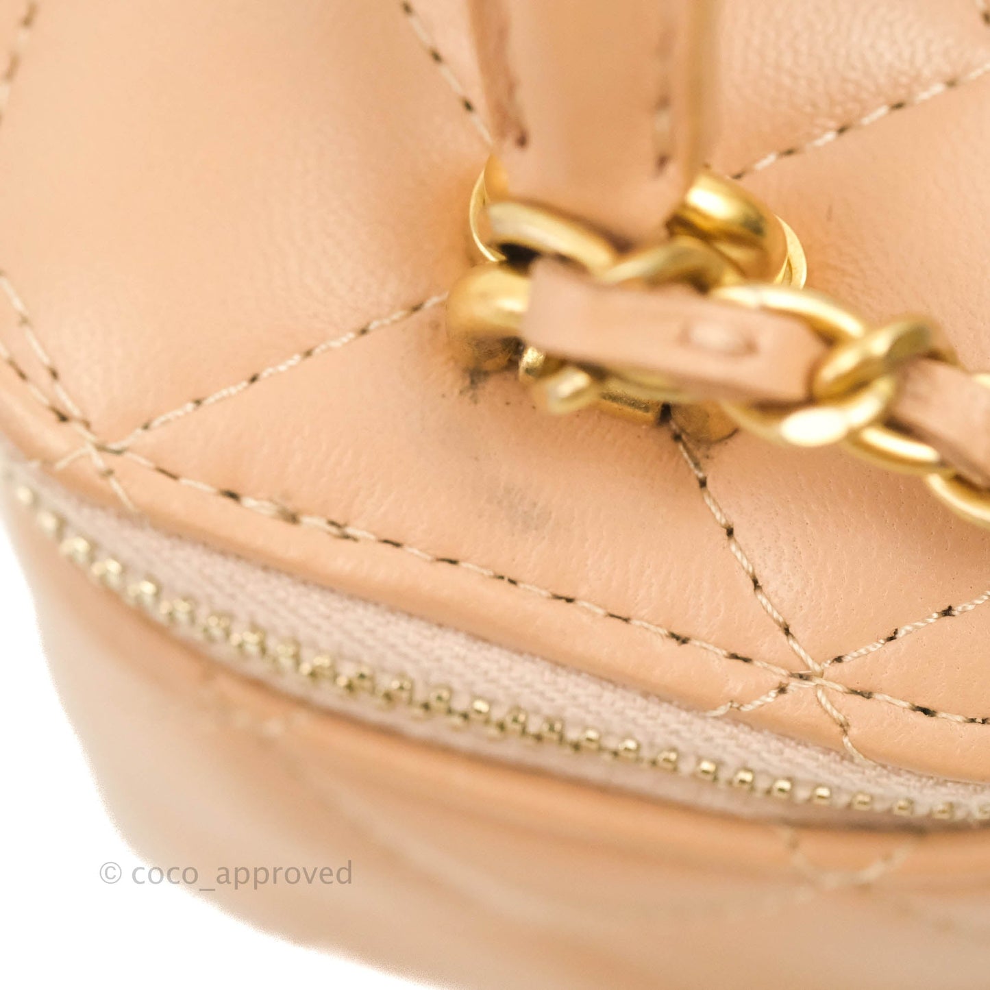 Chanel Mini Top Handle Vanity With Chain Beige Lambskin Aged Gold Hardware