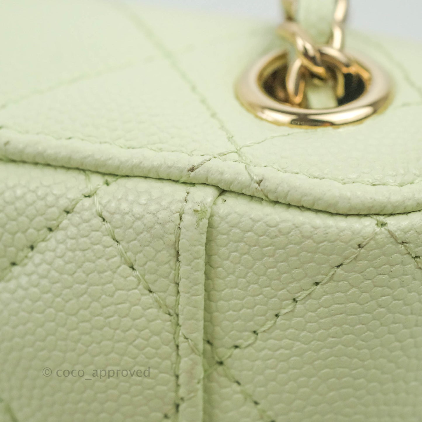 Chanel Vanity Phone Holder With Chain Light Mint Green Caviar Gold Hardware