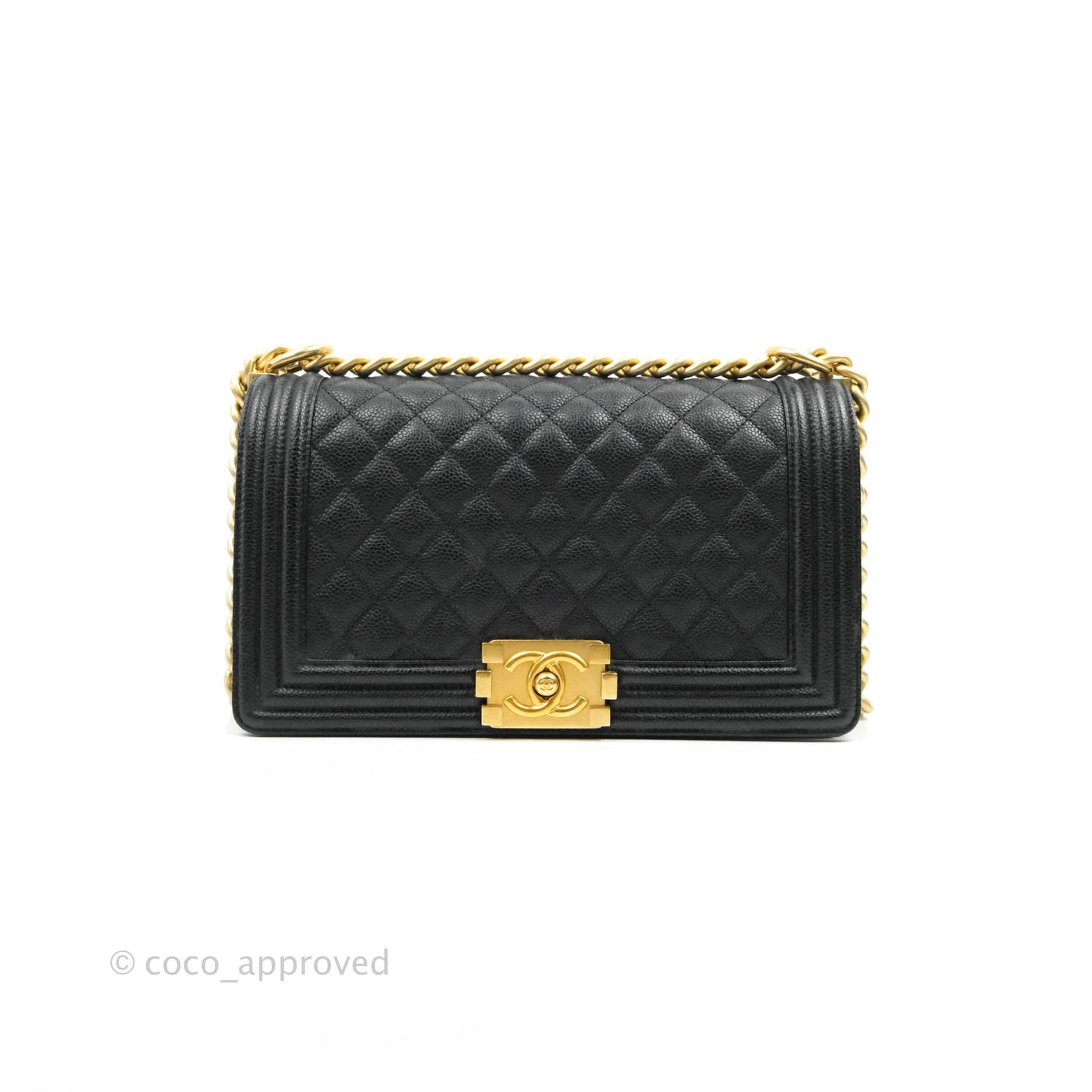 Chanel Medium Boy Quilted Black Caviar Aged Gold Hardware