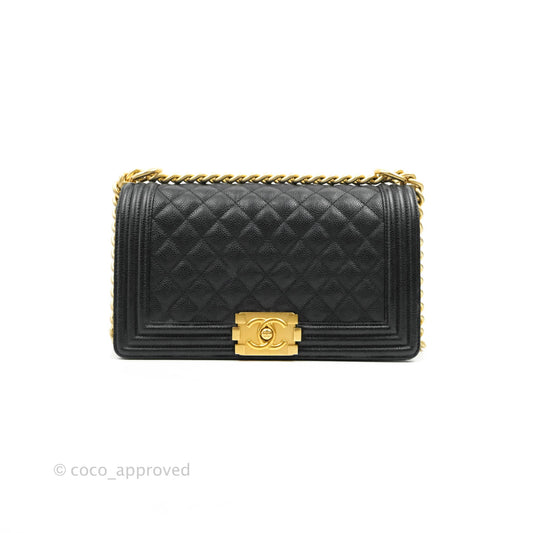 Chanel Medium Boy Quilted Black Caviar Aged Gold Hardware