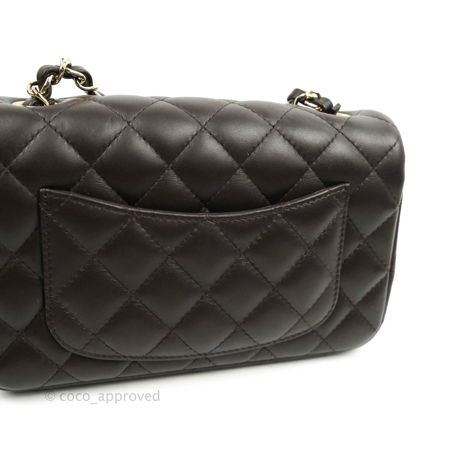 Chanel Quilted Mini Rectangular Chocolate Brown Lambskin Gold Hardware