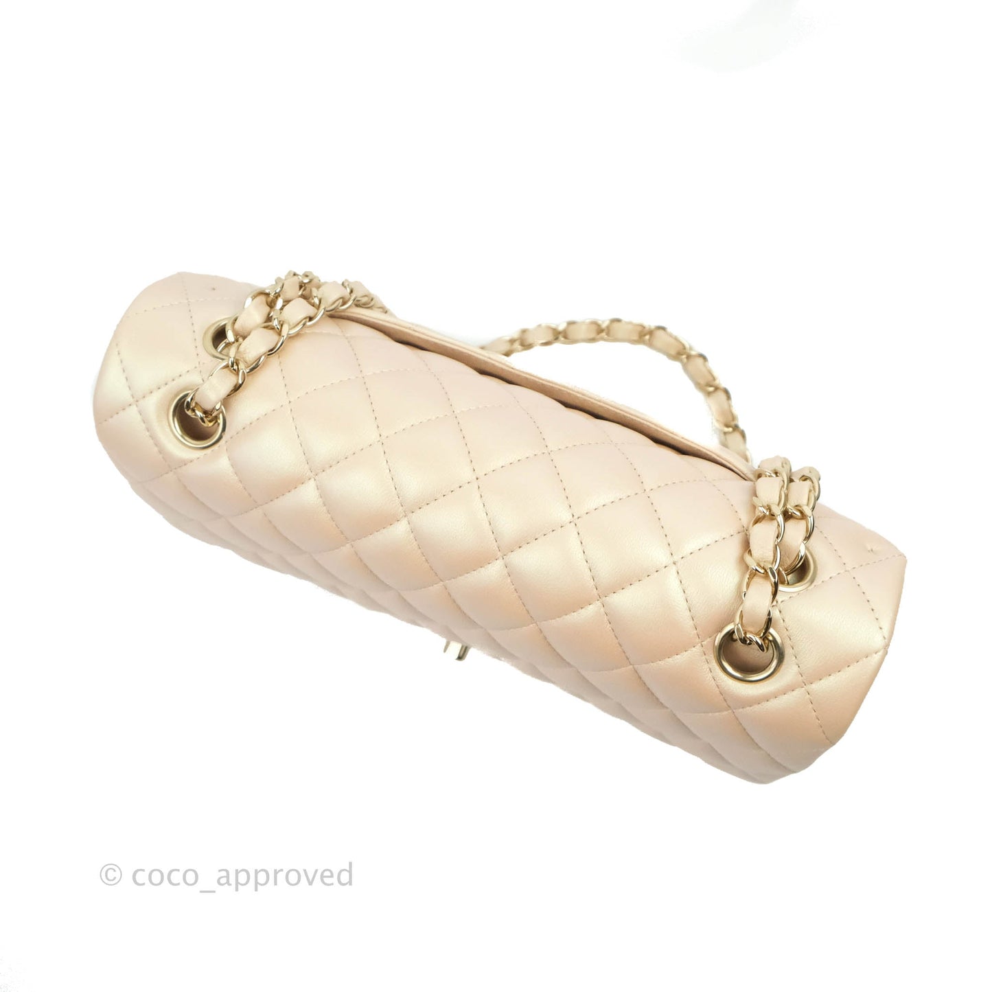 Chanel Classic M/L Medium Double Flap Iridescent Beige Calfskin Gold Hardware 21S