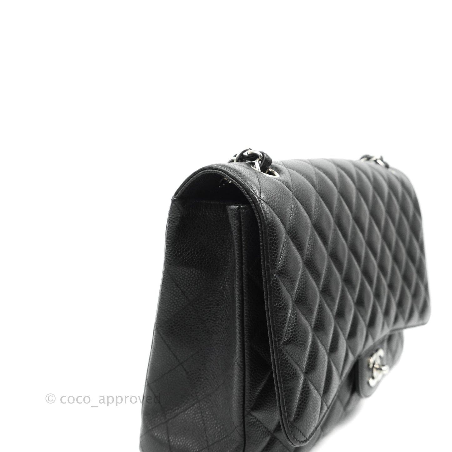 Chanel Quilted Maxi Single Flap Black Caviar Silver Hardware