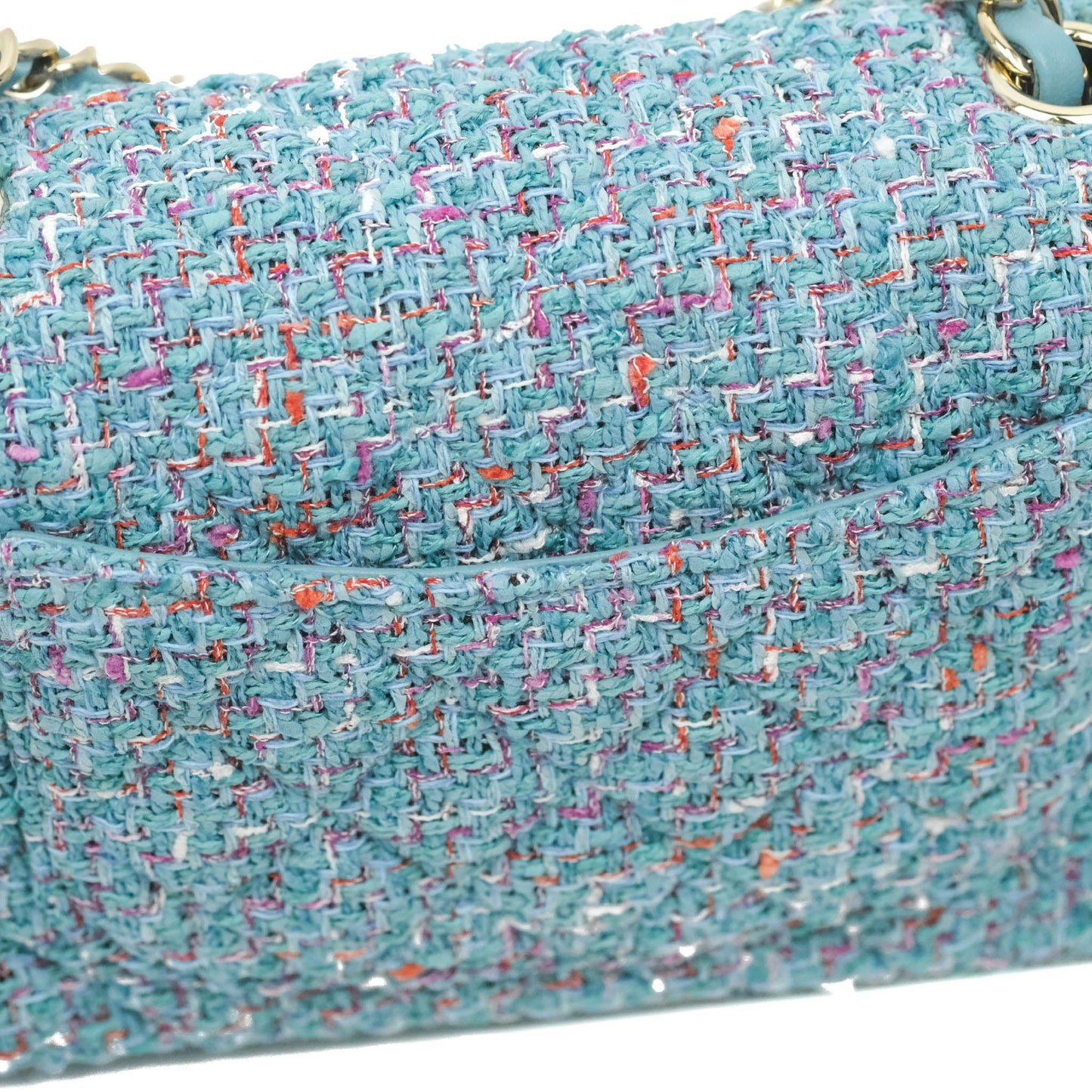 Chanel Quilted Mini Rectangular Flap Blue Tweed Gold Hardware