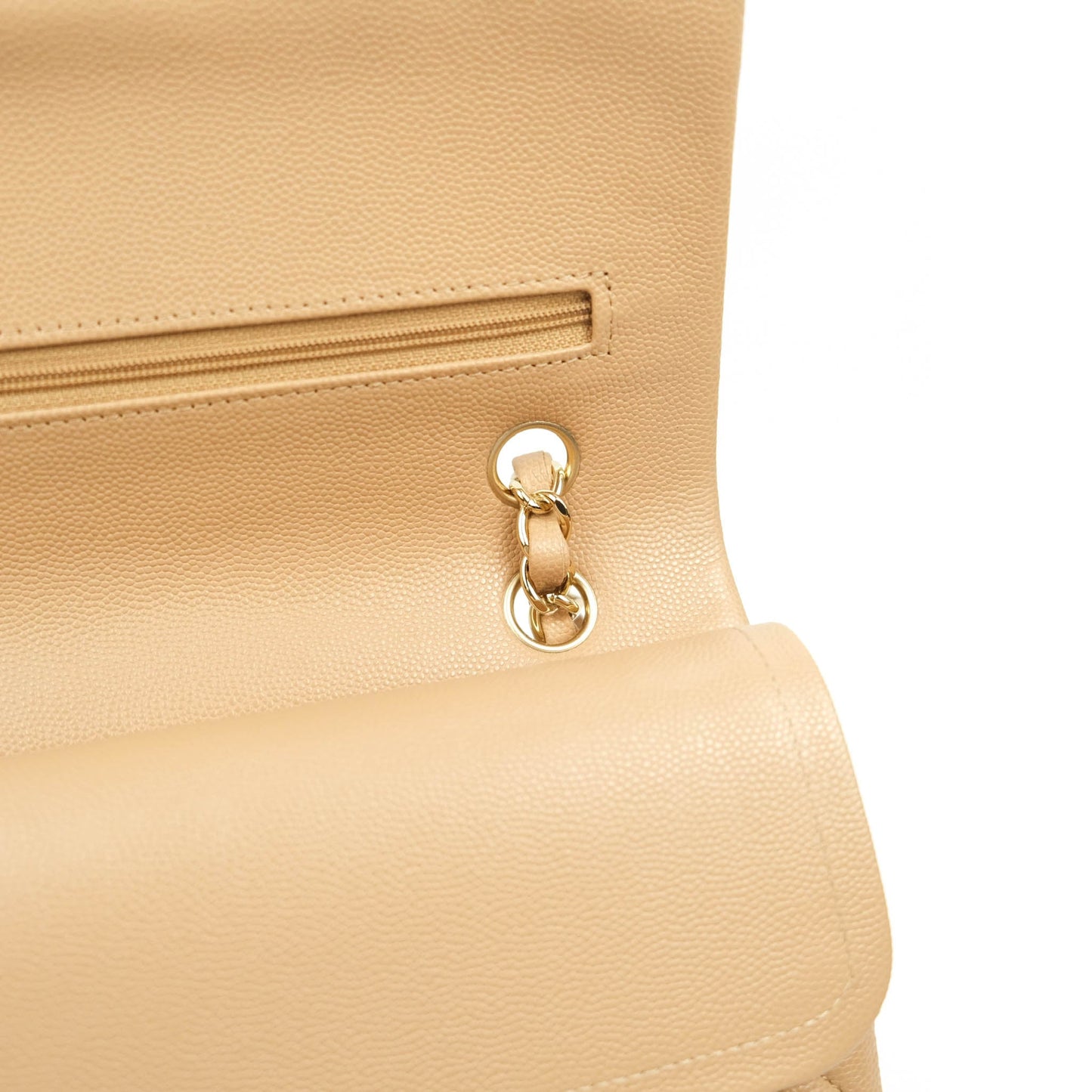 Chanel Classic M/L Medium Double Flap Dark Beige Caviar Gold Hardware 19B