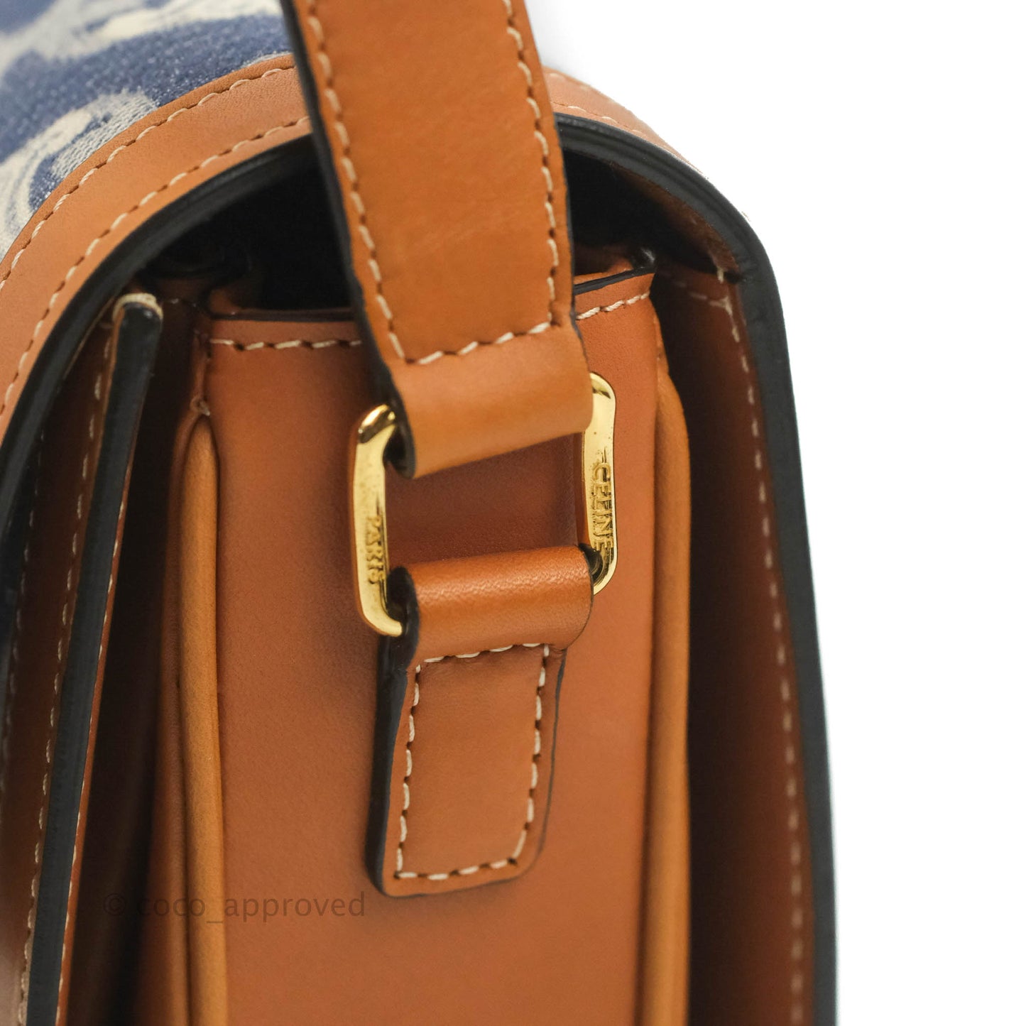 Celine Medium Triomphe Bag Chaine Triomphe Jacquard Canvas Tan Calfskin