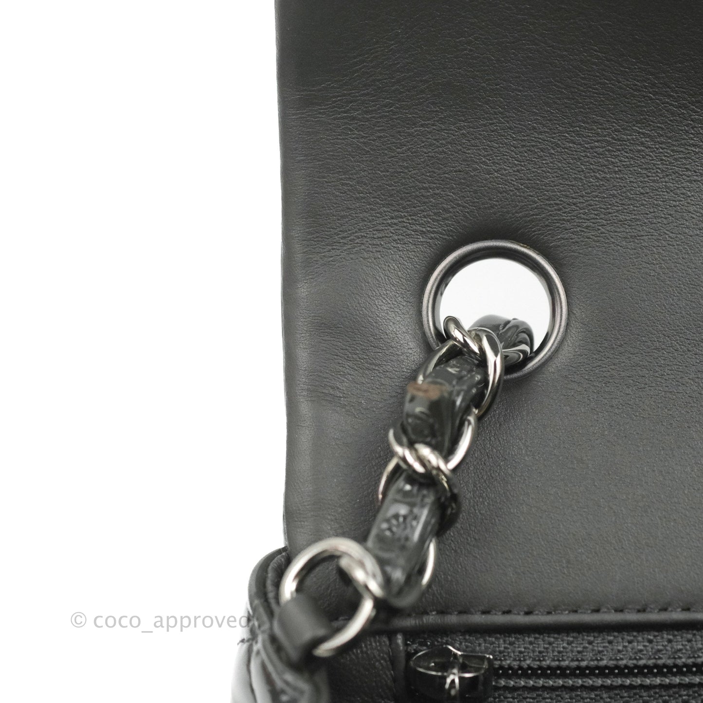 Chanel Quilted Mini Rectangular Dark Grey Patent Silver Hardware