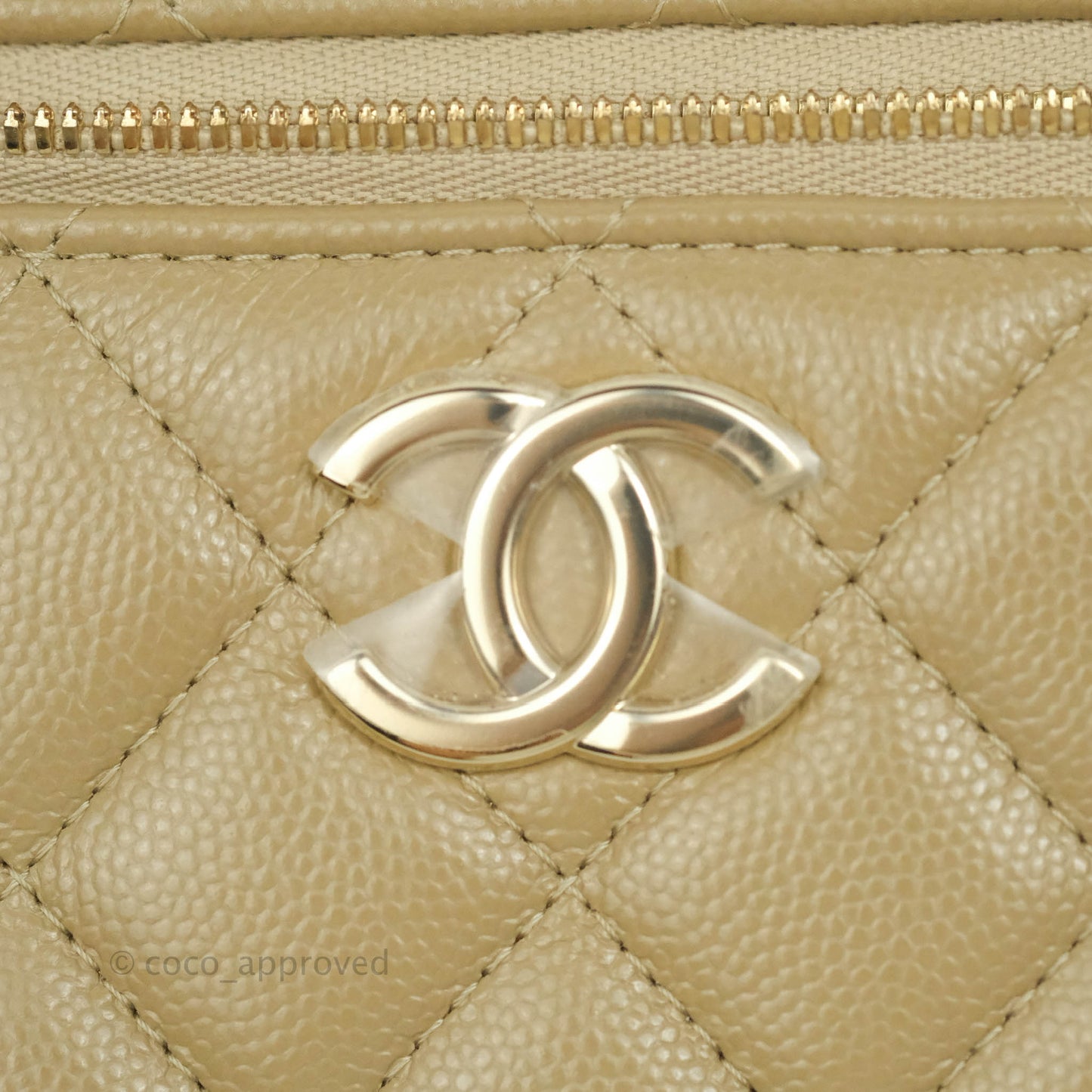 Chanel Small Quilted Top Handle Vanity Case Dark Beige Caviar Gold Hardware