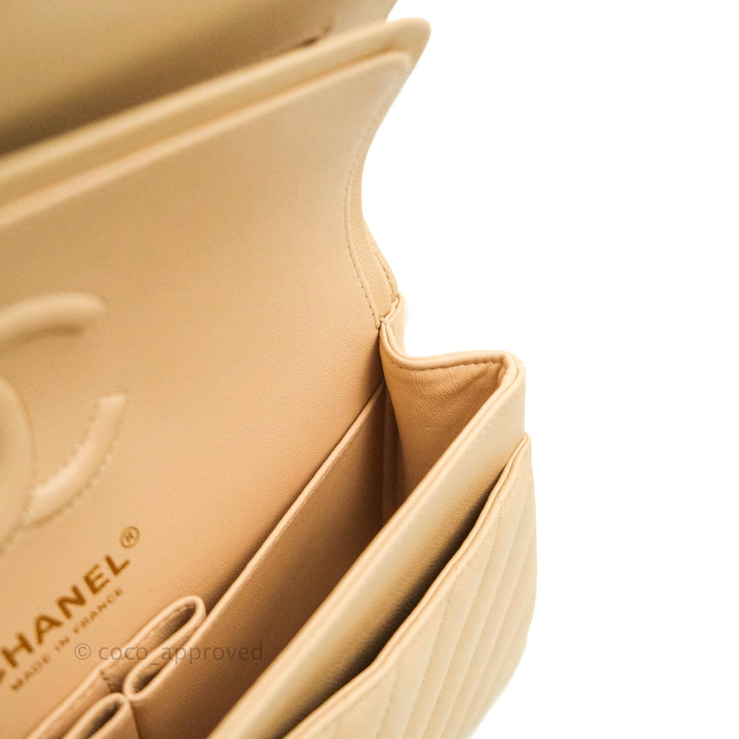Chanel Classic S/M Small Double Flap Chevron Beige Caviar Gold Hardware