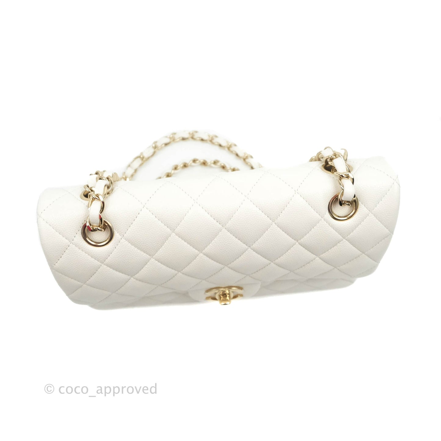 Chanel Small S/M Classic Quilted Flap White Caviar Gold Hardware