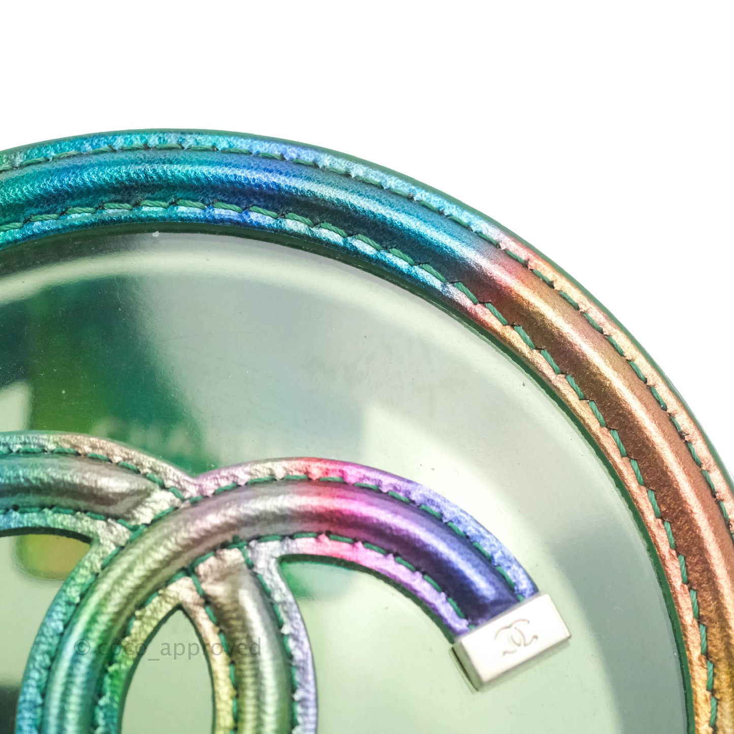 Chanel Filigree Rainbow Green PVC Round Clutch With Chain Silver Hardware 20C