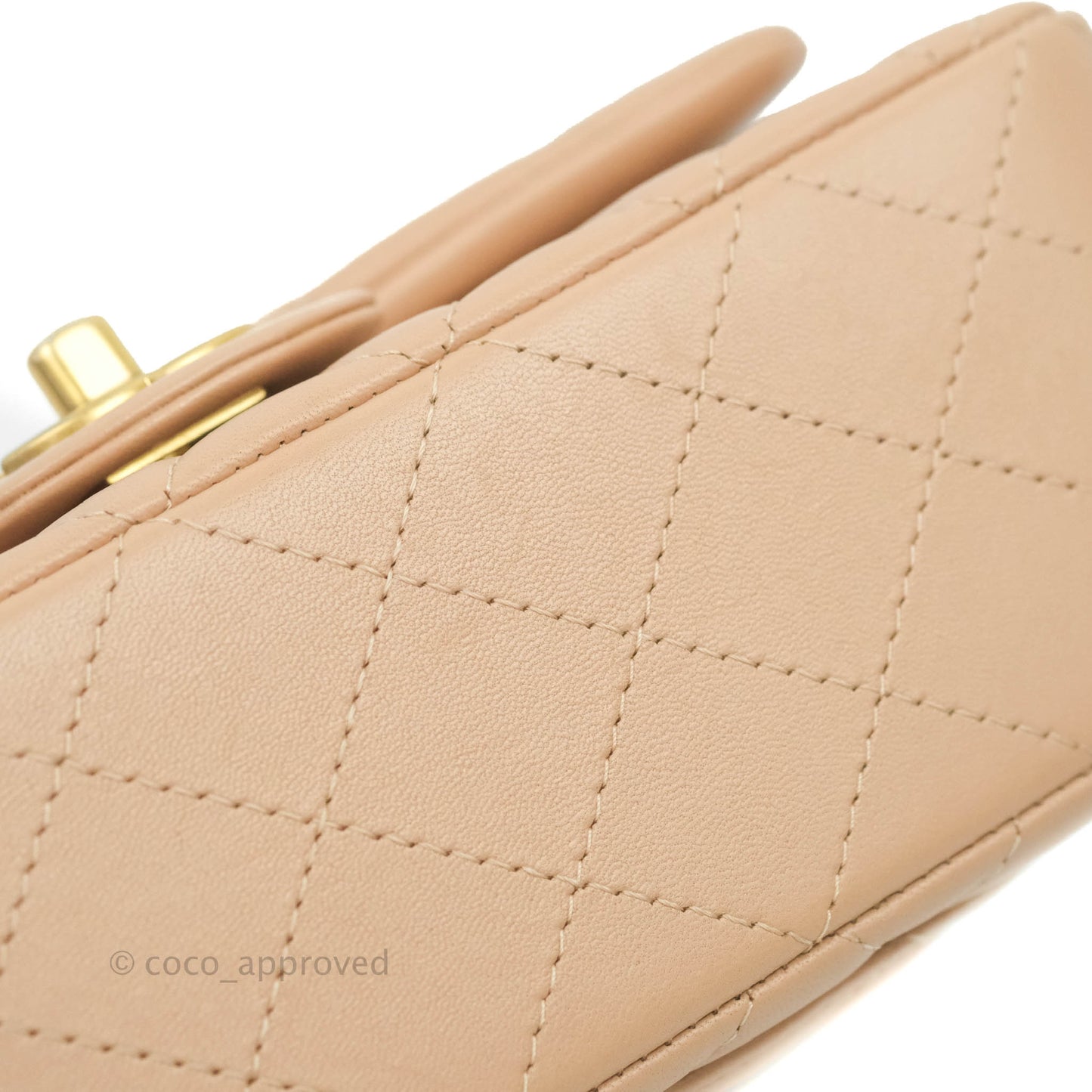 Chanel Top Handle Mini Rectangular Flap Bag Beige Lambskin Aged Gold Hardware