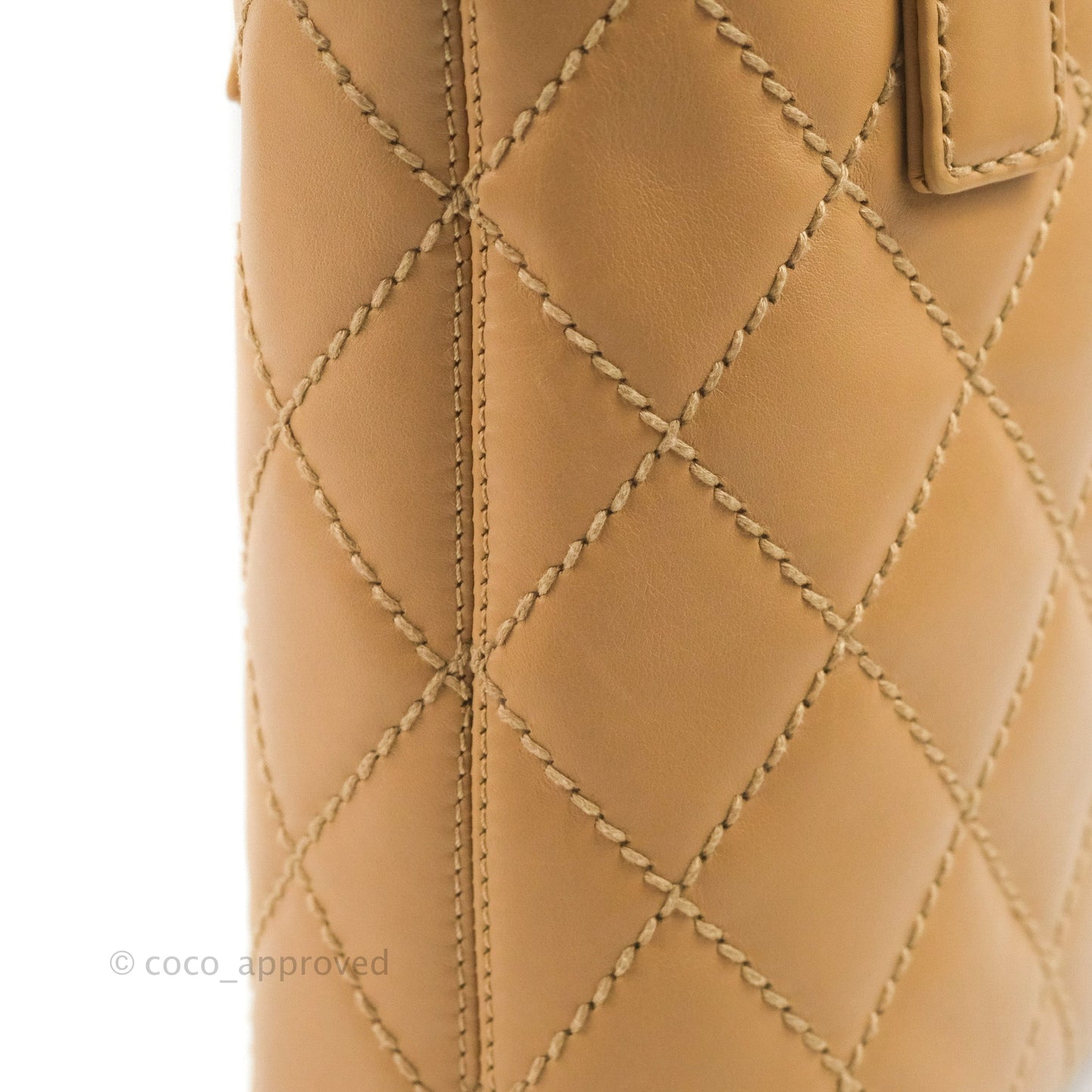 Chanel Vintage Quilted CC Tote Bag Beige Calfskin Gold Hardware