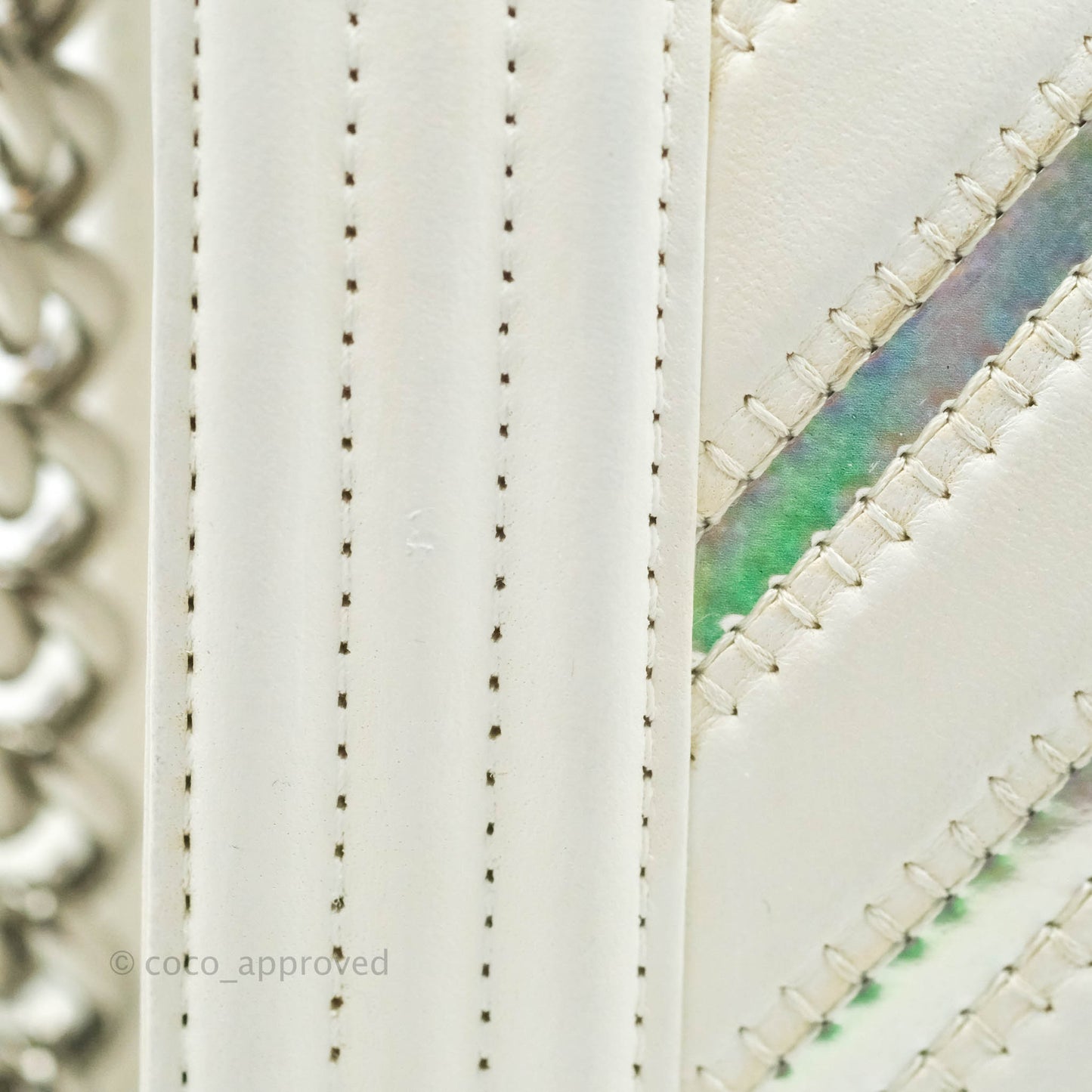 Chanel Quilted Medium Boy Flap Iridescent Chevron White Lambskin Silver Hardware