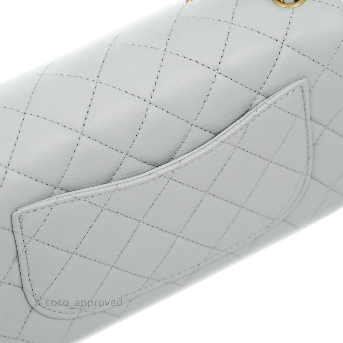 Chanel Quilted Mini Rectangular Pearl Crush Light Grey Lambskin Aged Gold Hardware