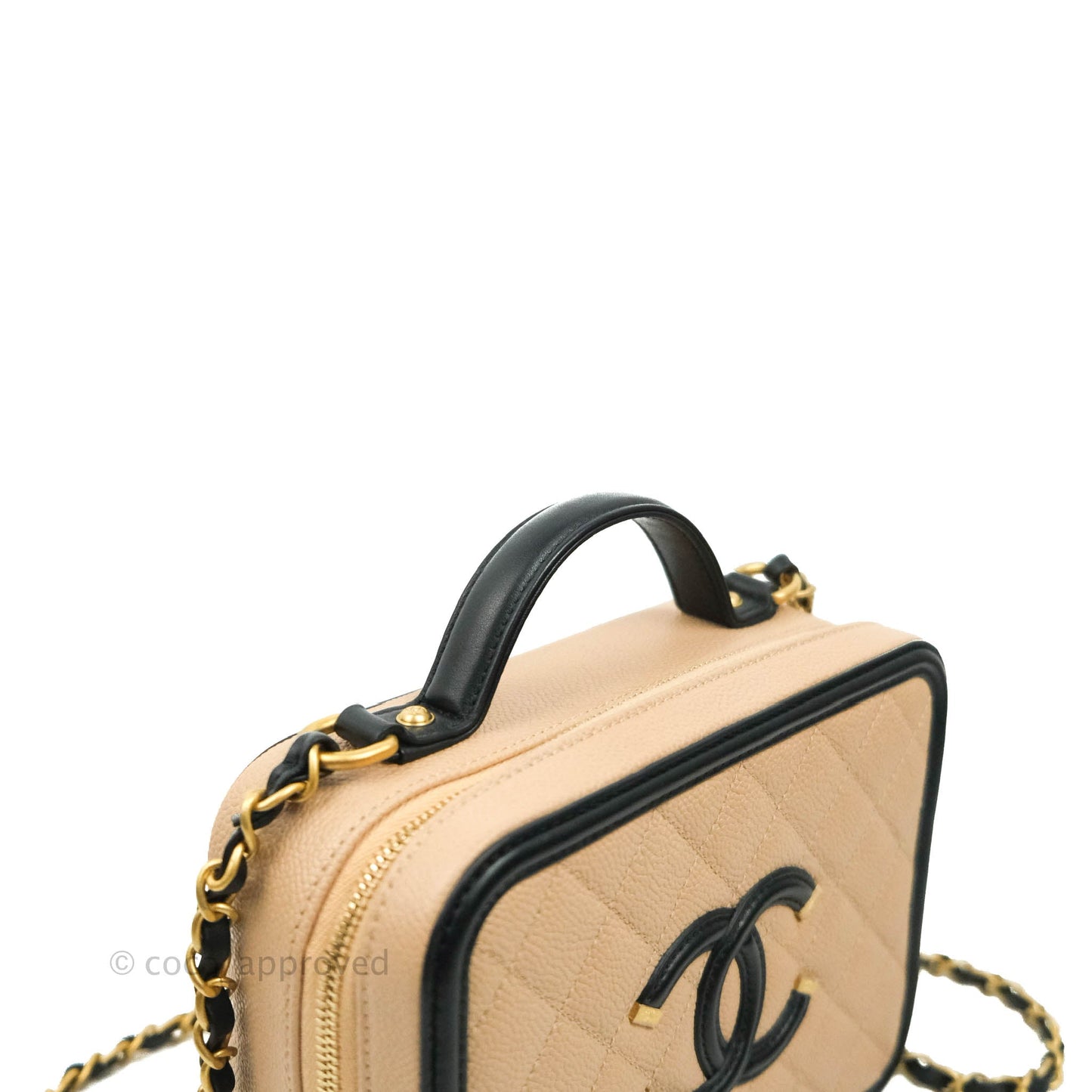 Chanel Quilted Medium CC Filigree Vanity Case Beige Caviar Gold Hardware