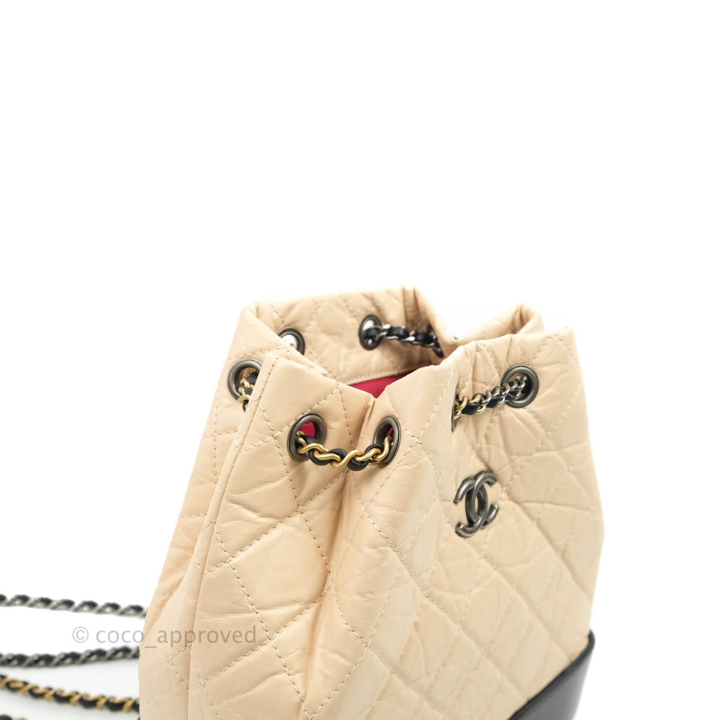 Chanel Small Gabrielle Backpack Beige Black Aged Calfskin
