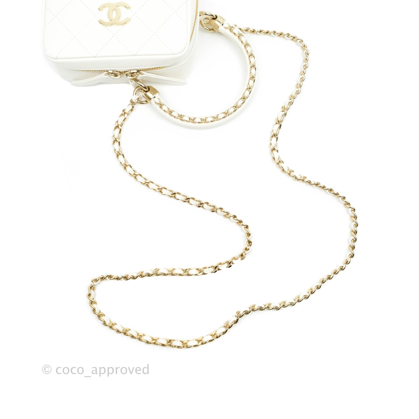 Chanel Circular Handle Zip Around Vanity Case White Calfskin Gold Hardware 20S