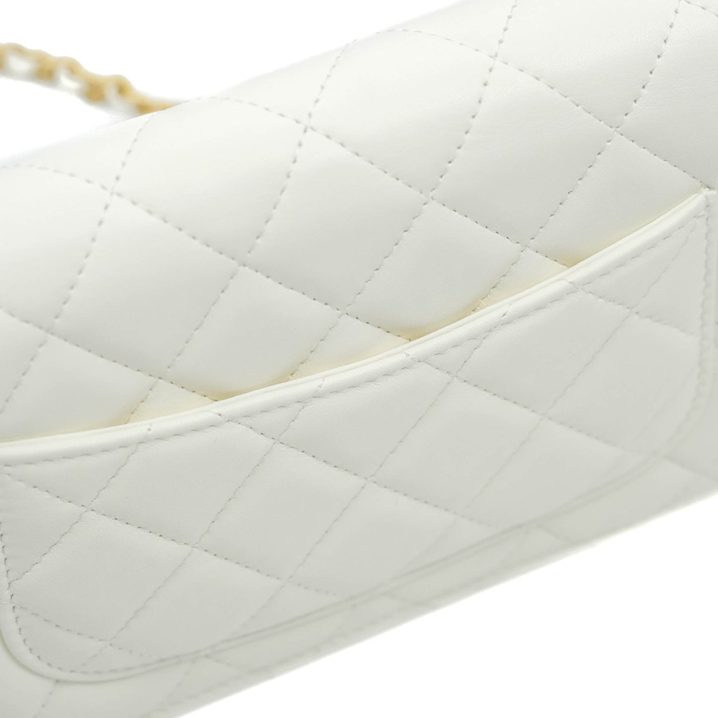 Chanel Quilted Pearl Crush Wallet on Chain WOC White Lambskin Aged Gold Hardware