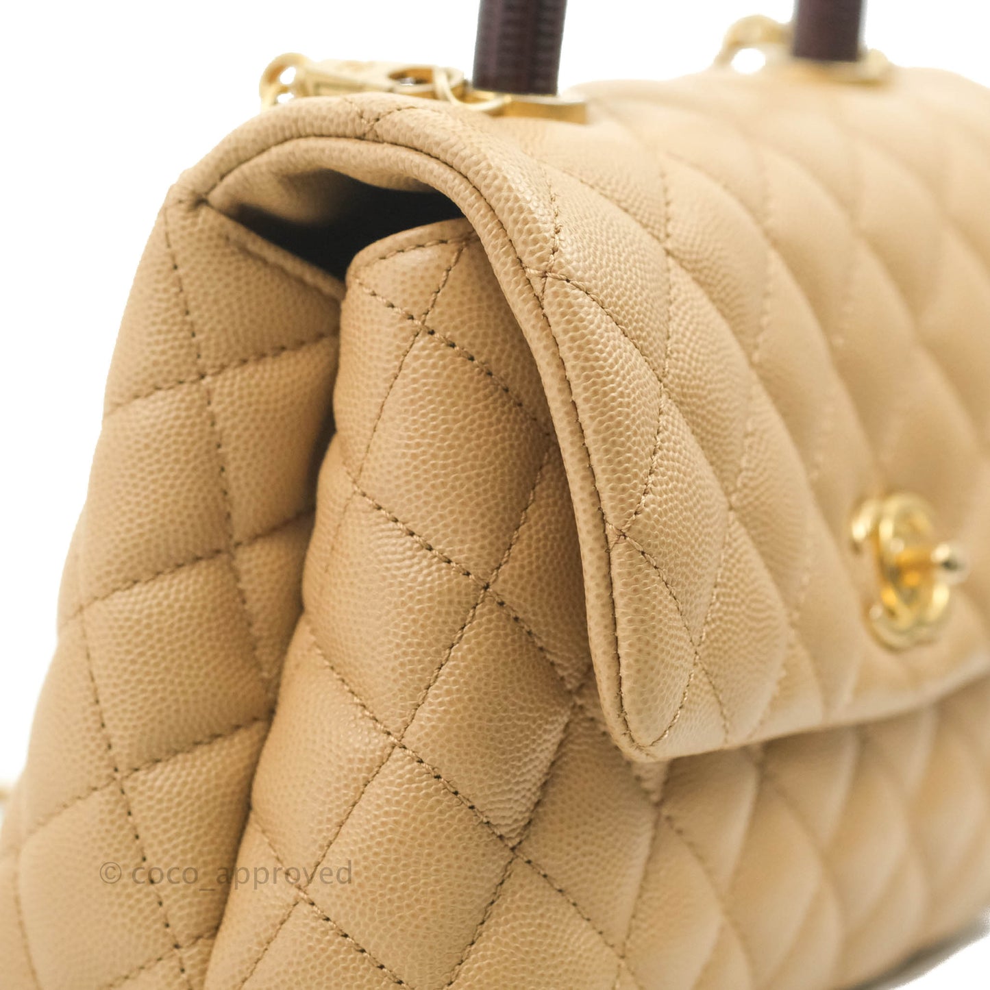 Chanel Small Coco Handle Quilted Beige Caviar Gold Hardware Lizard Embossed Handle