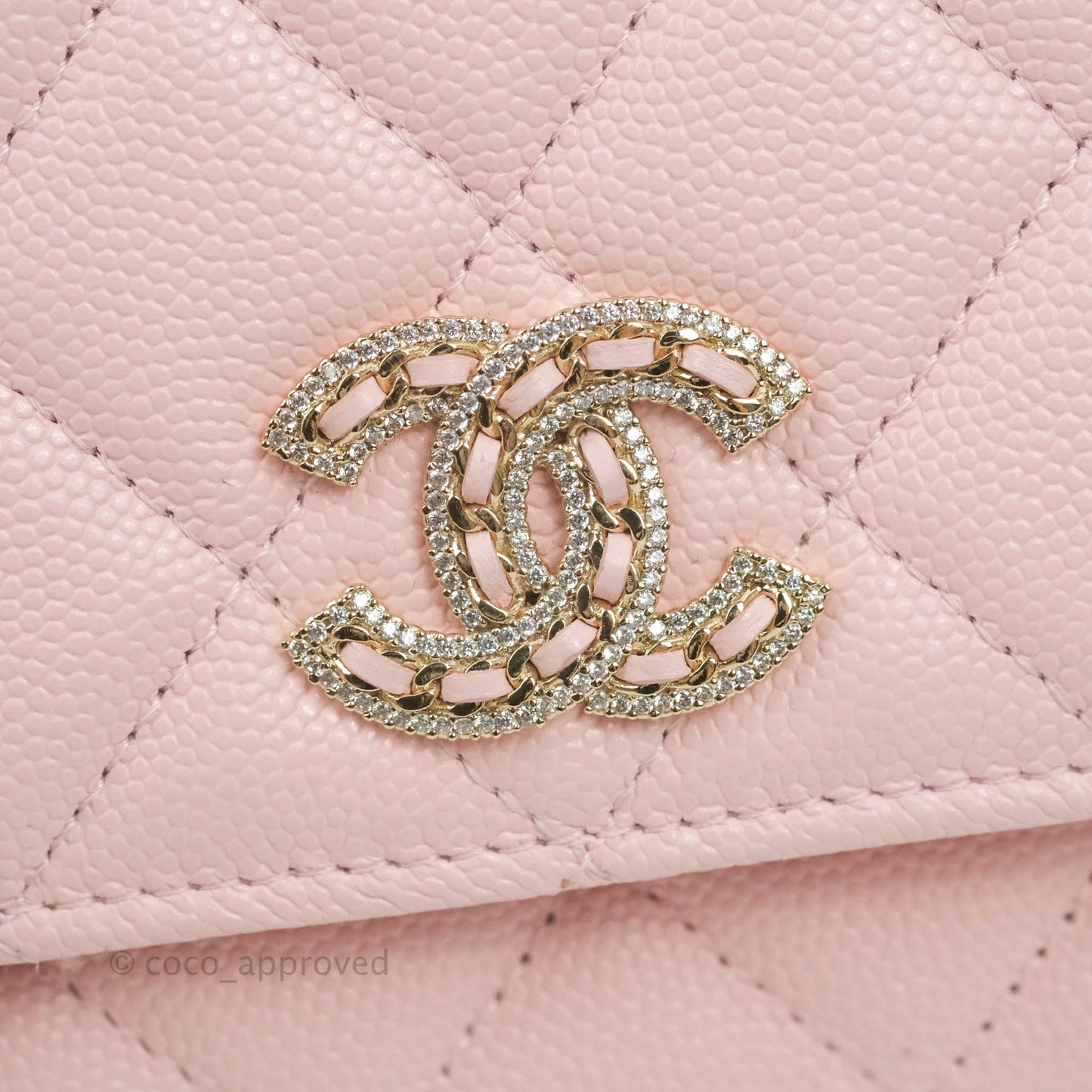 Chanel Quilted Wallet on Chain WOC Crystal Braided CC Light Pink Caviar Gold Hardware