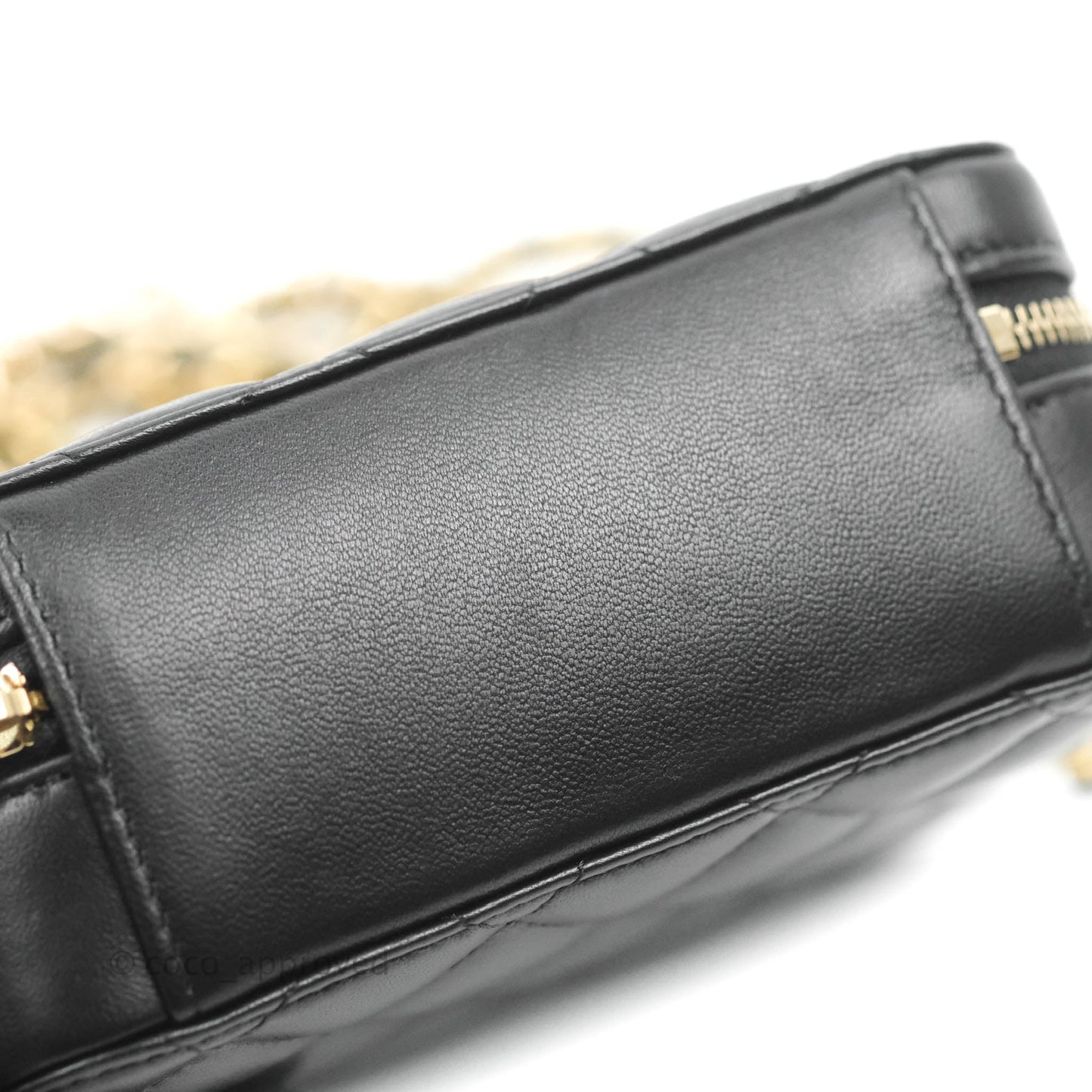 Chanel Mini Pearl Crush Quilted Camera Case Black Lambskin Aged Gold Hardware
