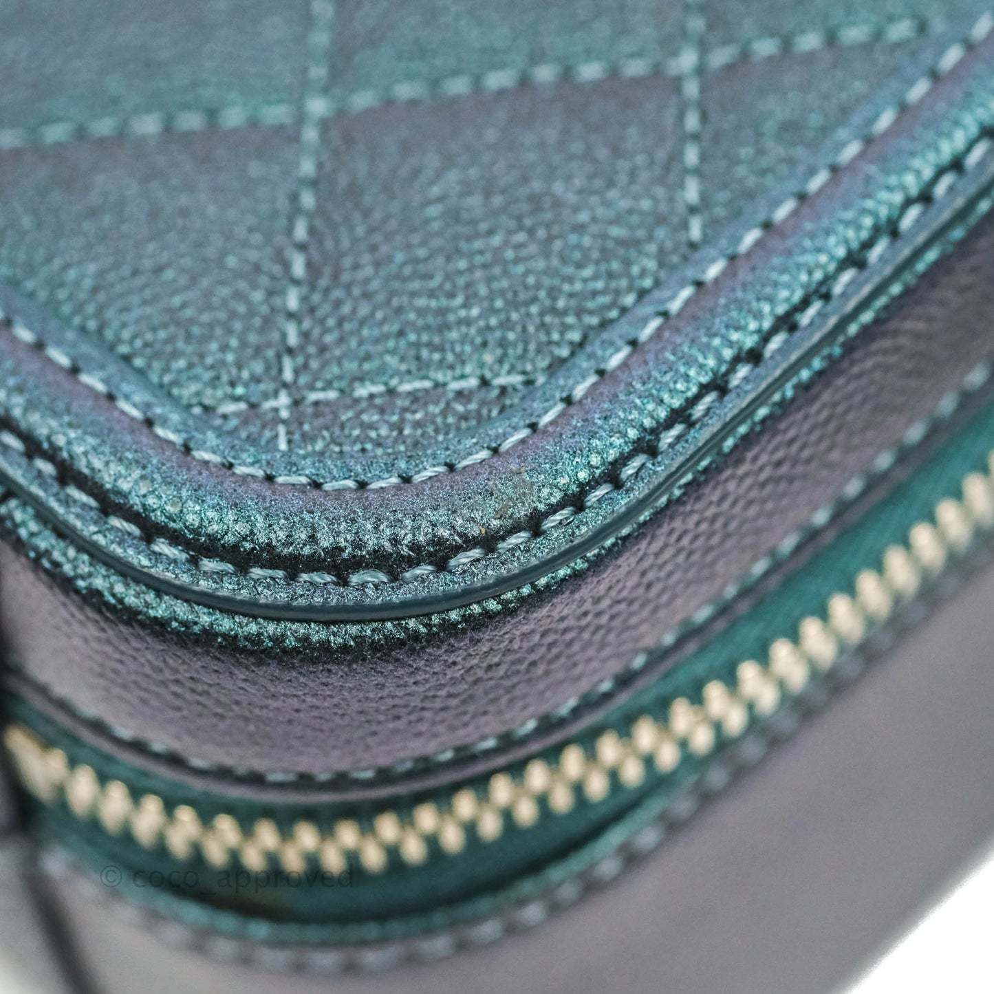 Chanel Quilted Medium CC Filigree Vanity Case Iridescent Dark Turquoise Caviar Rainbow Hardware